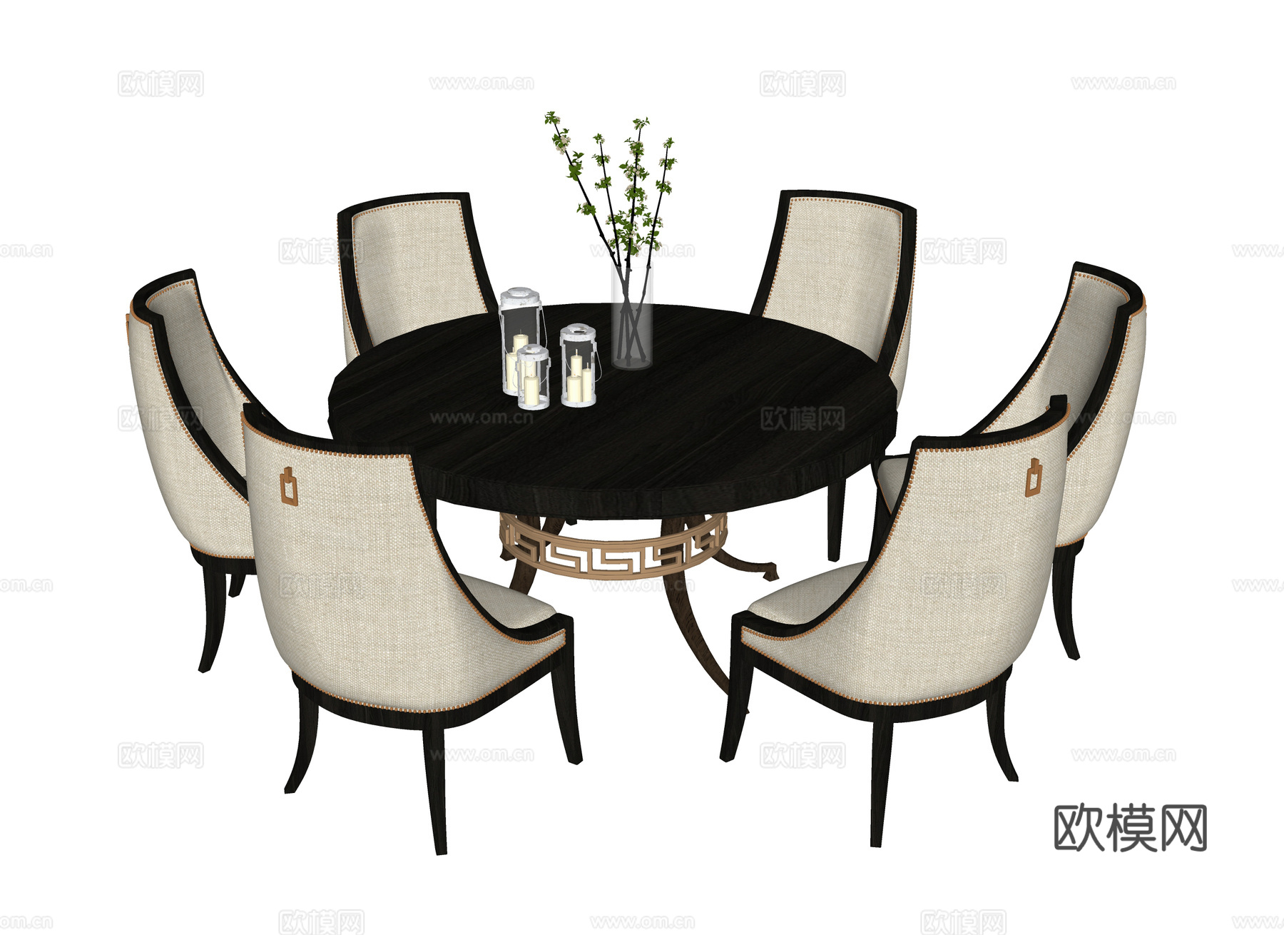 美式餐桌椅 餐椅 圆形餐桌su模型下载（渲染图2）