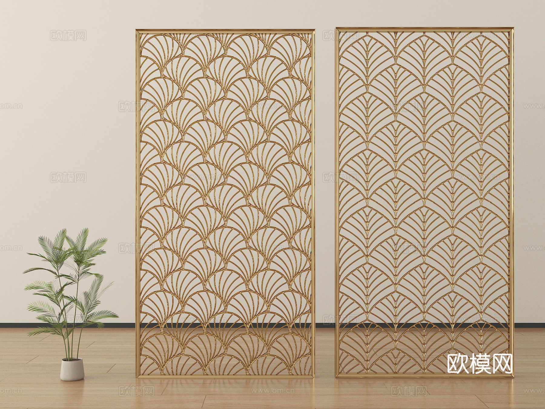现代轻奢屏风隔断 花格屏风 隔断金属su模型