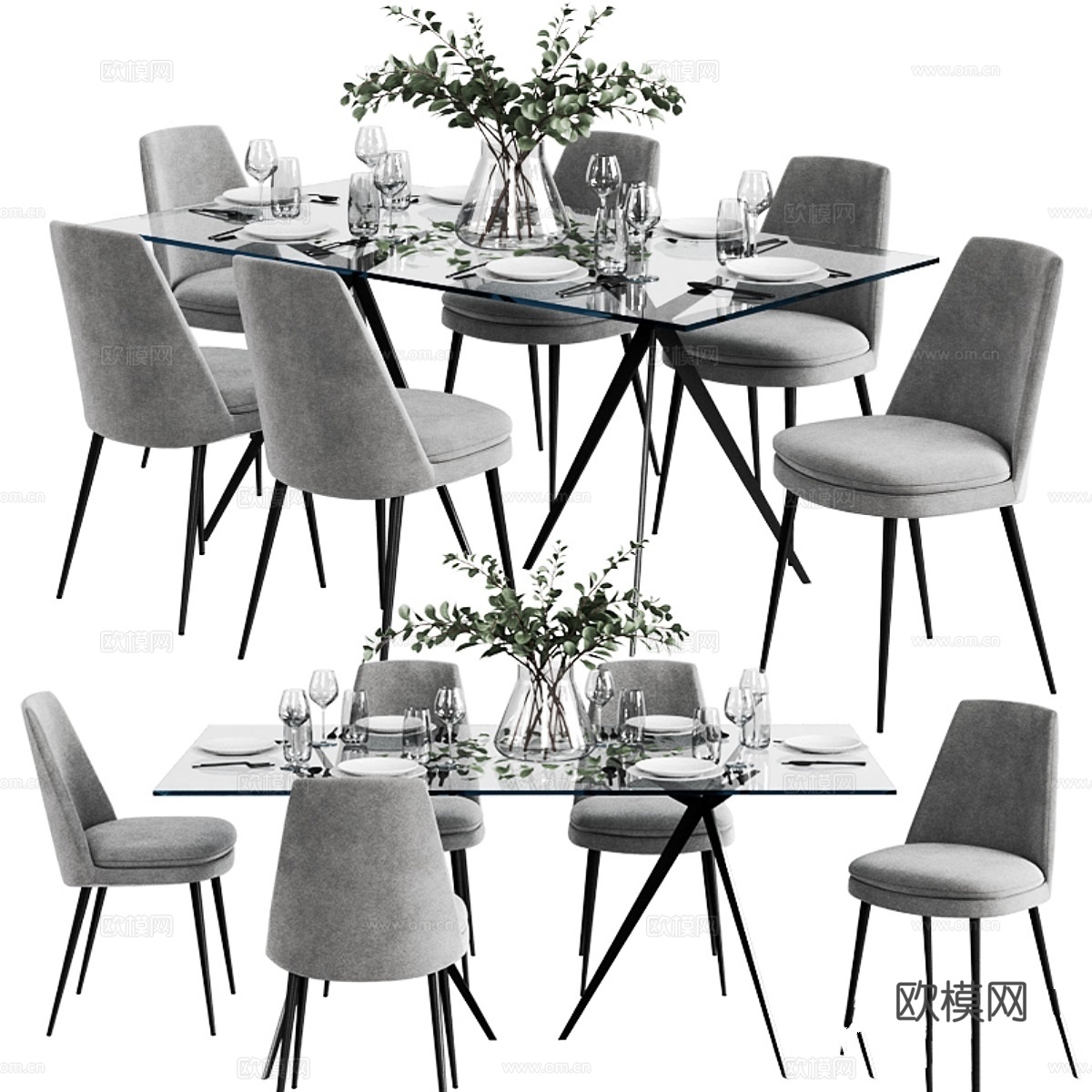 West Elm 餐桌套装 63d模型下载