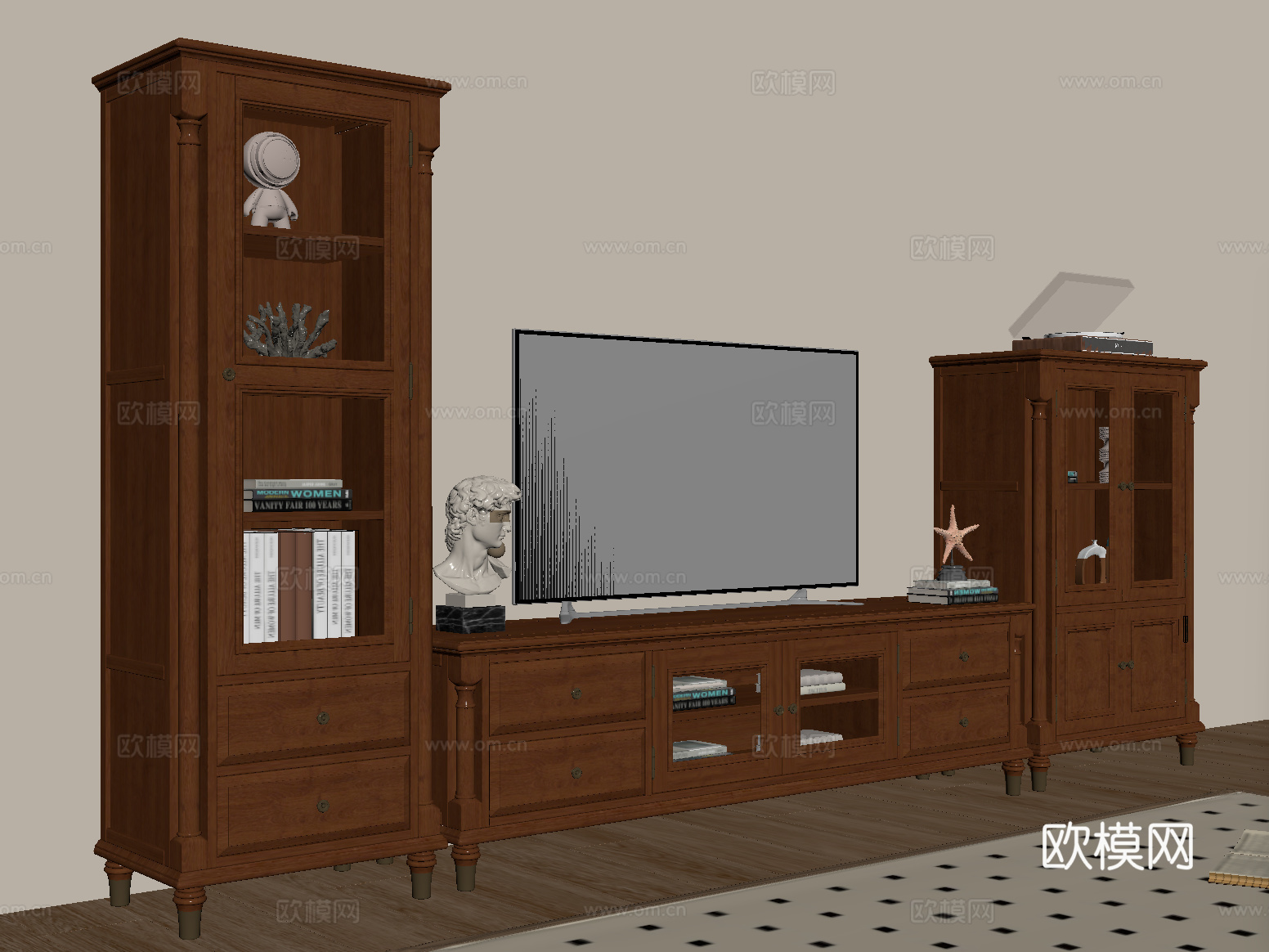 美式电视柜 电视柜组合 电视 储物柜 边柜 成品电视柜su模型