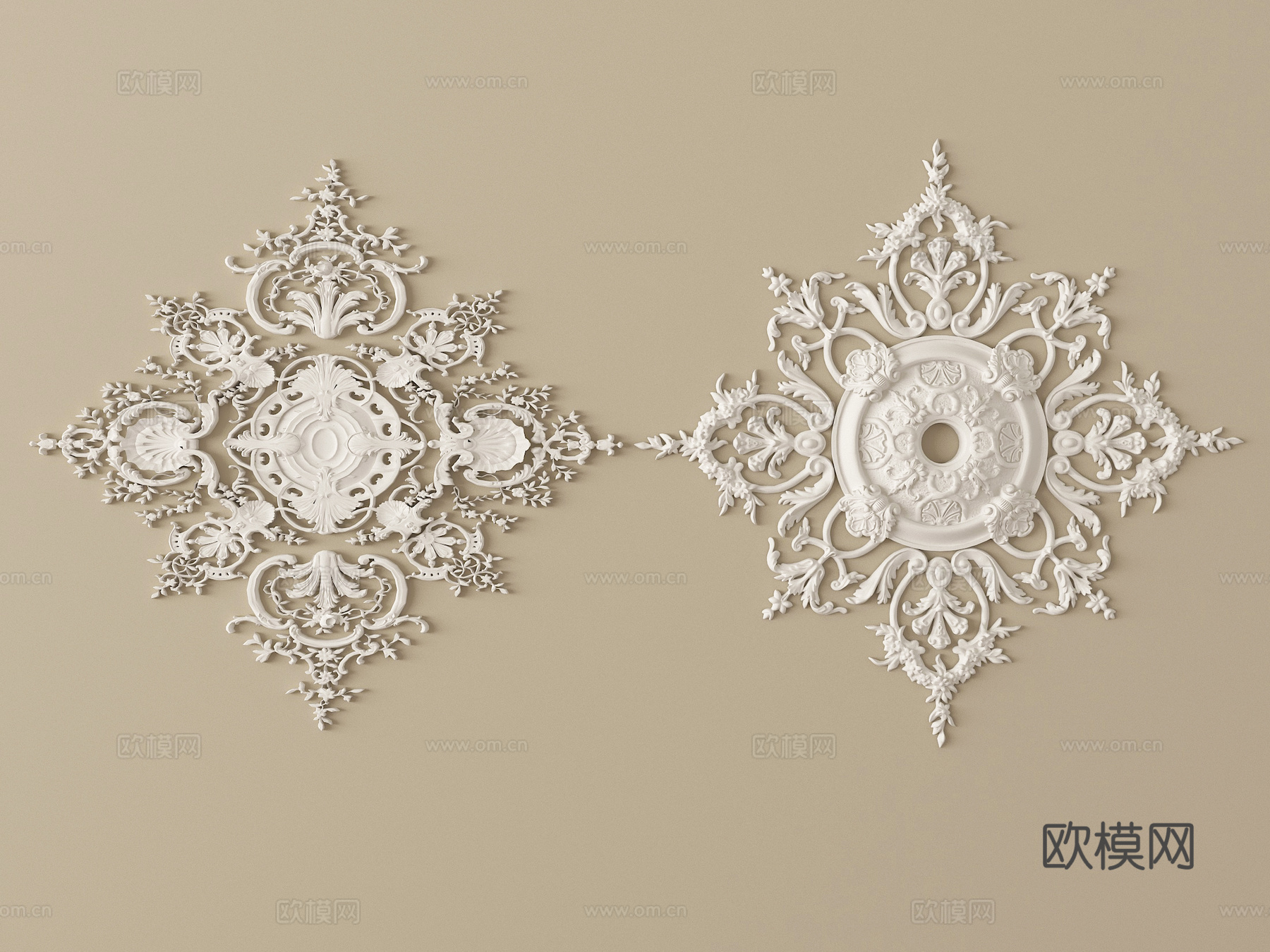 法式雕花 灯盘 石膏构件su模型