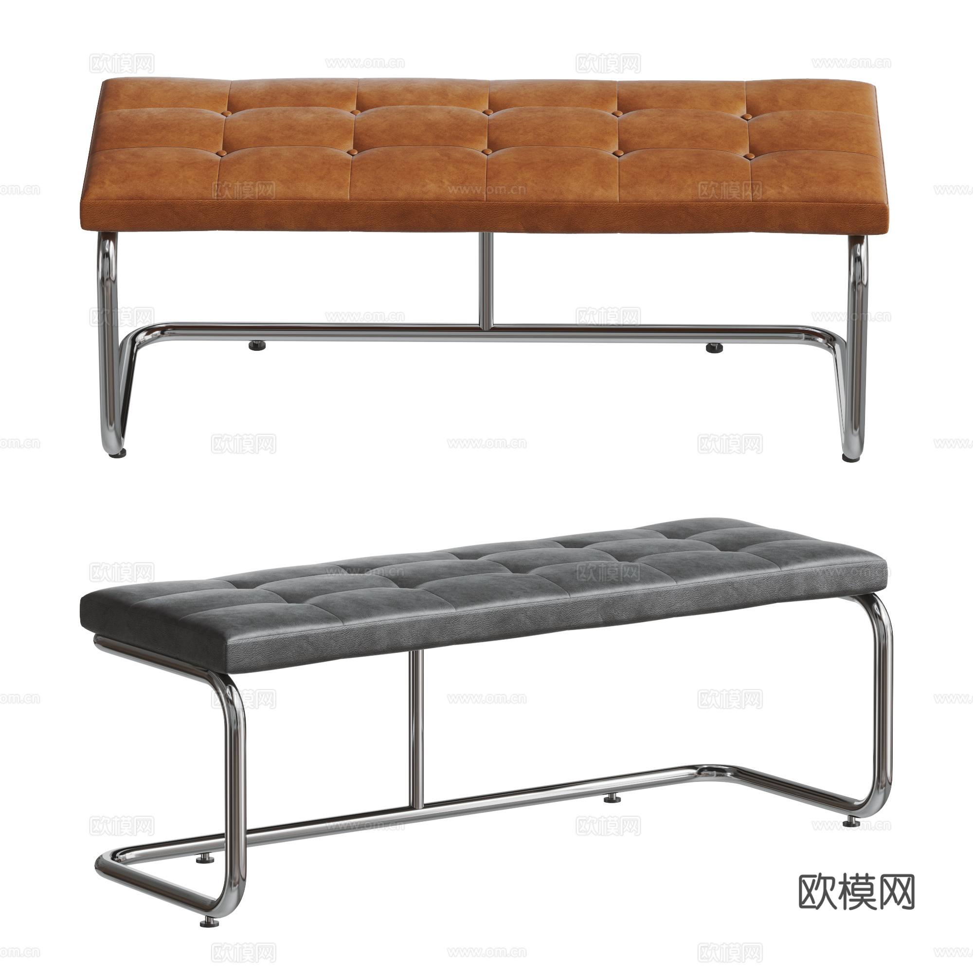 现代简约皮革长凳 沙发凳 包豪斯长凳 床尾凳su模型