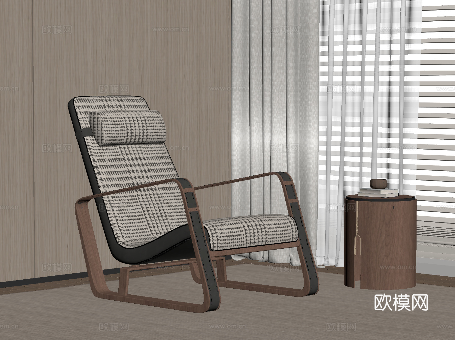 现代中古风躺椅 沙发椅su模型