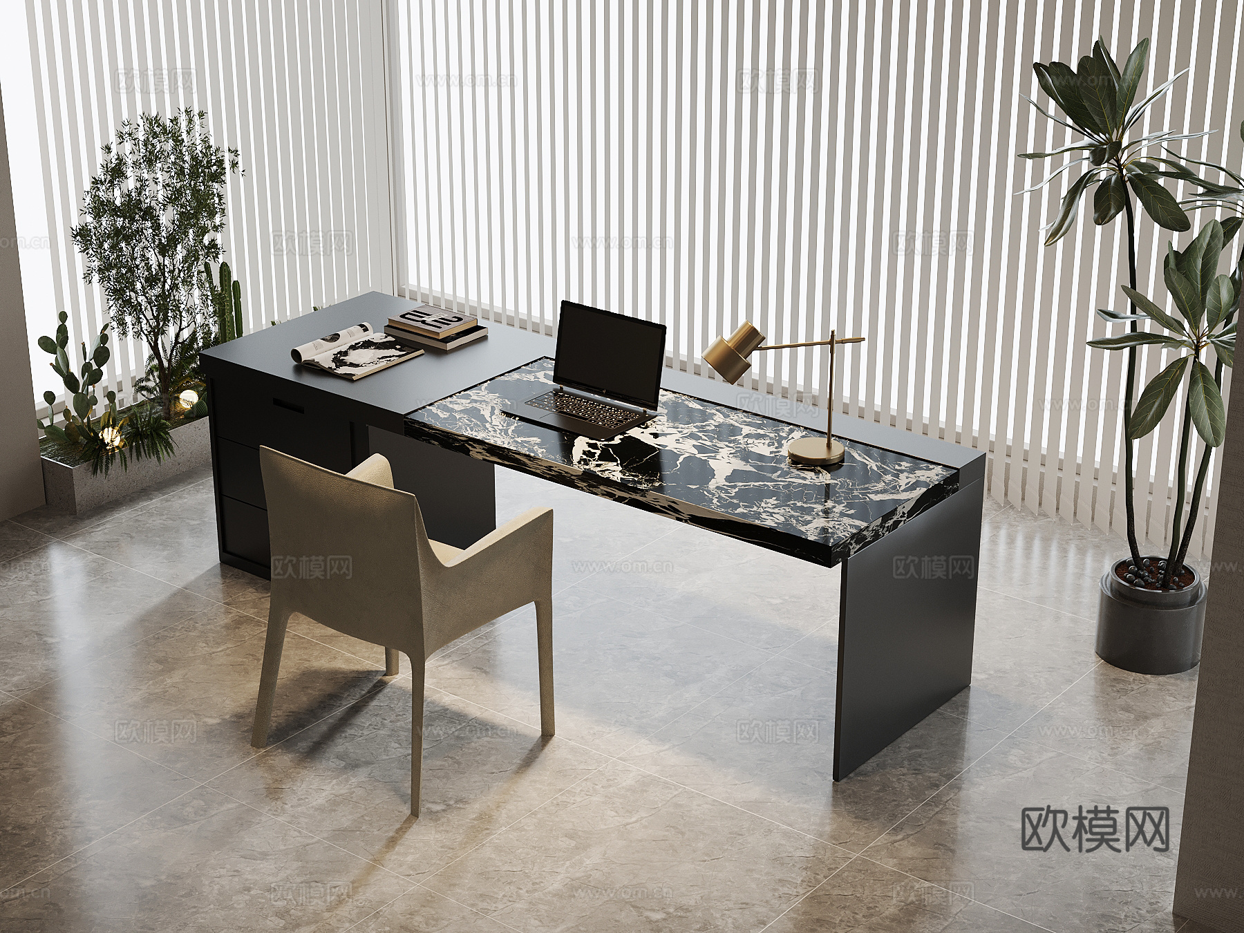 现代意式书桌椅su模型