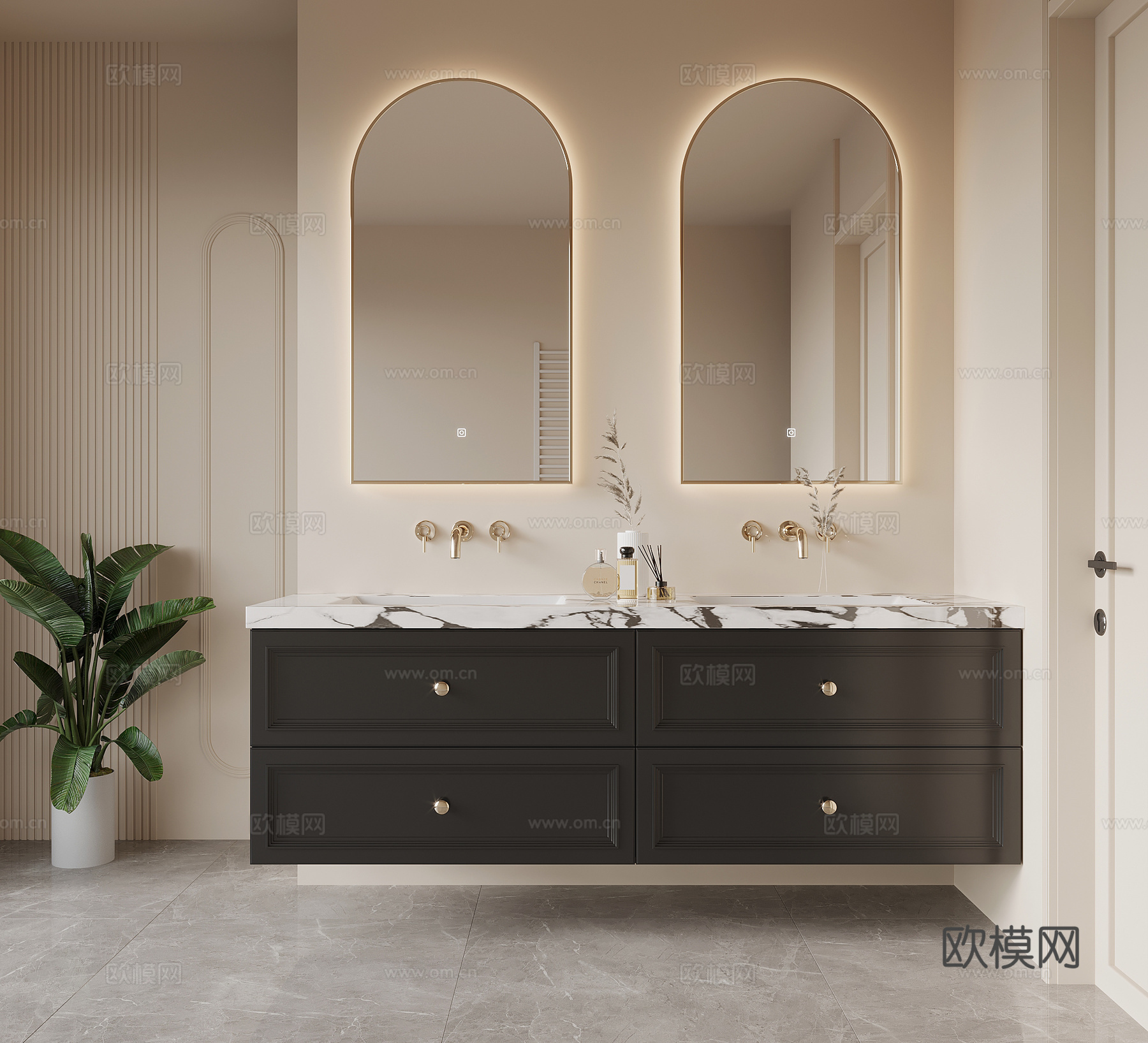 法式复古风浴室柜 洗手台su模型