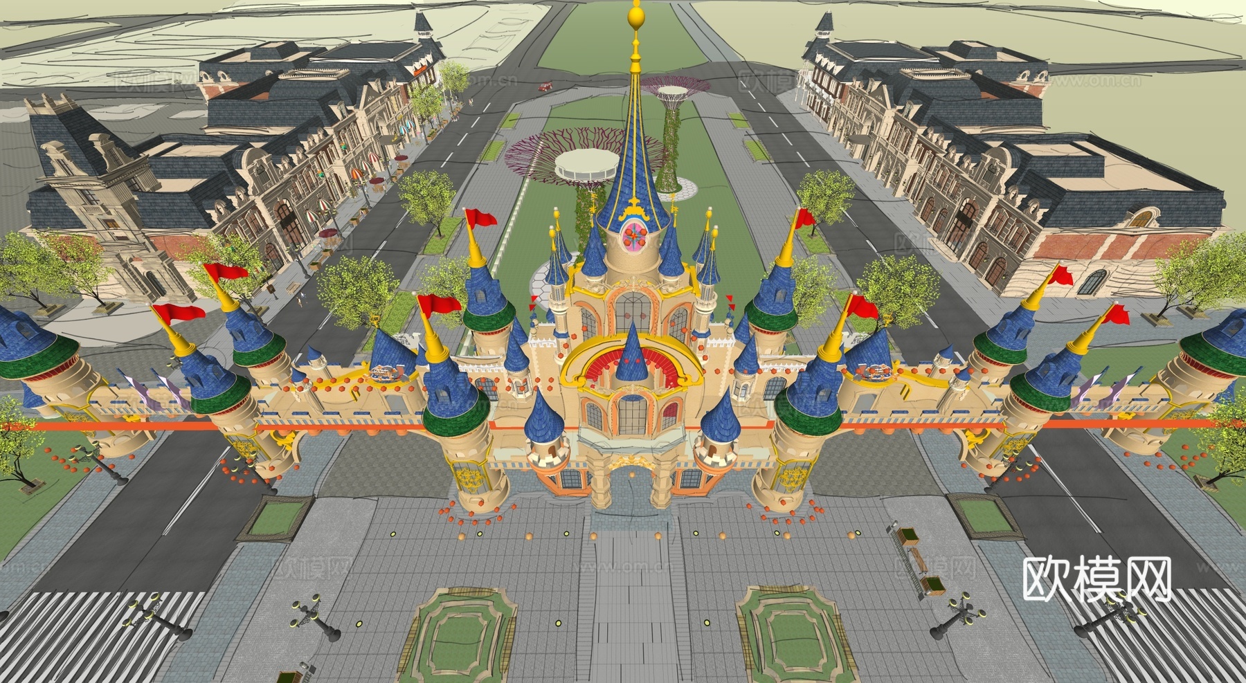 欧式迪士尼游乐园 游乐城su模型