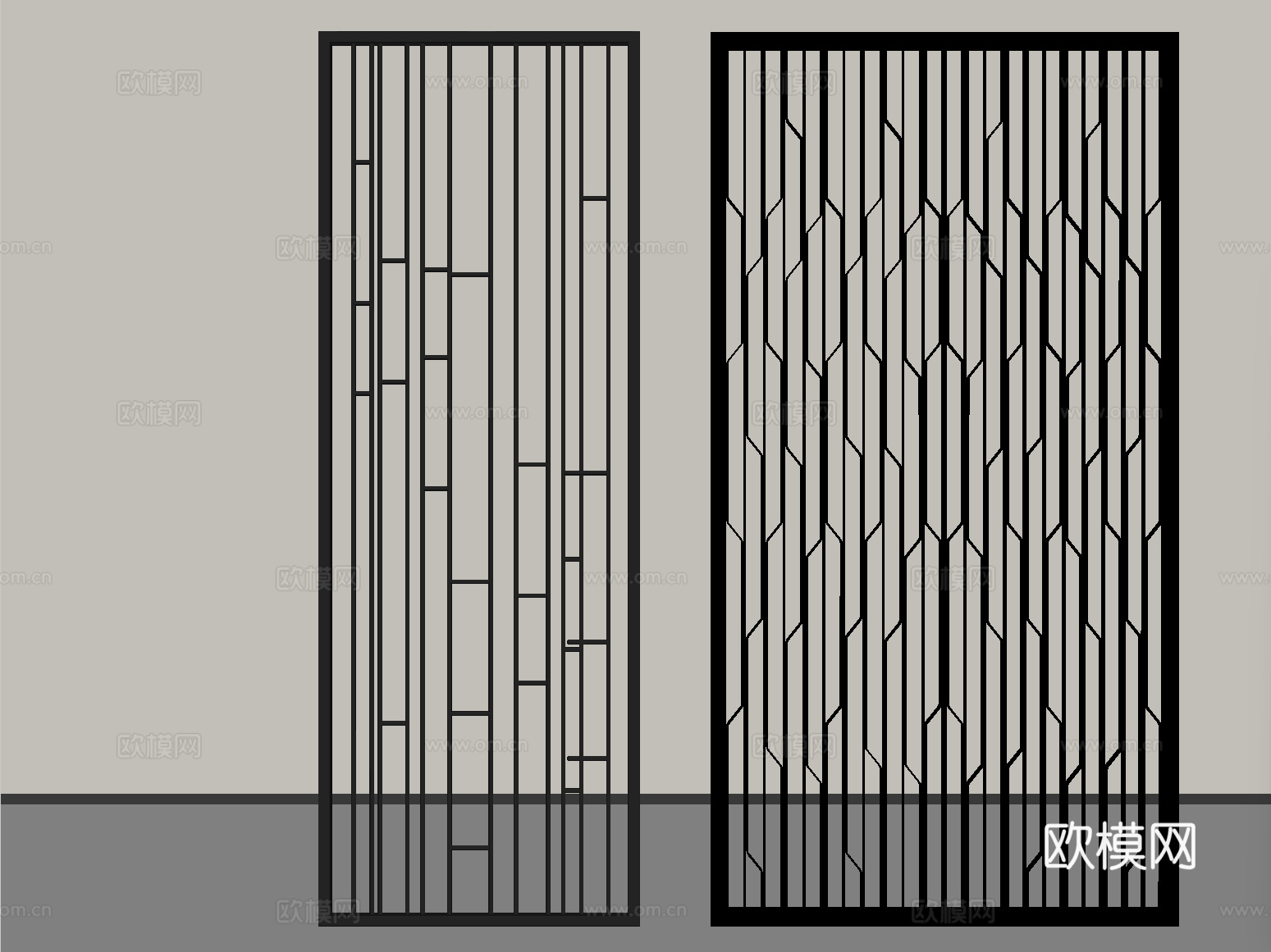 现代屏风隔断 花格屏风隔断 金属su模型