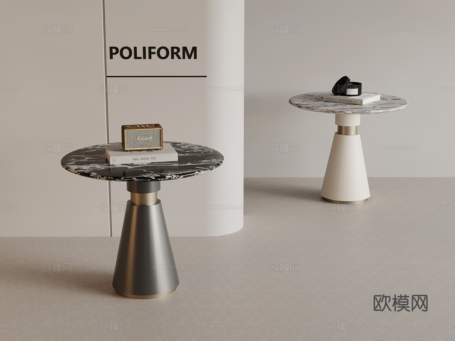 现代轻奢边几 圆几su模型