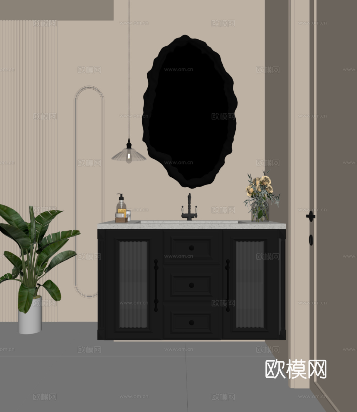 法式复古风浴室柜 洗手台su模型