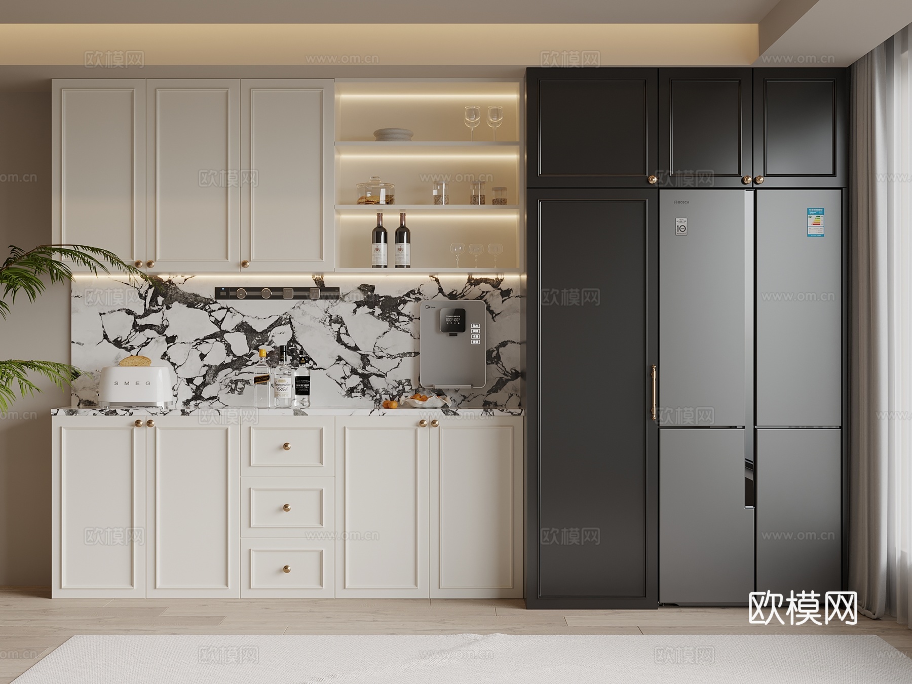 法式复古风酒柜 餐边柜su模型