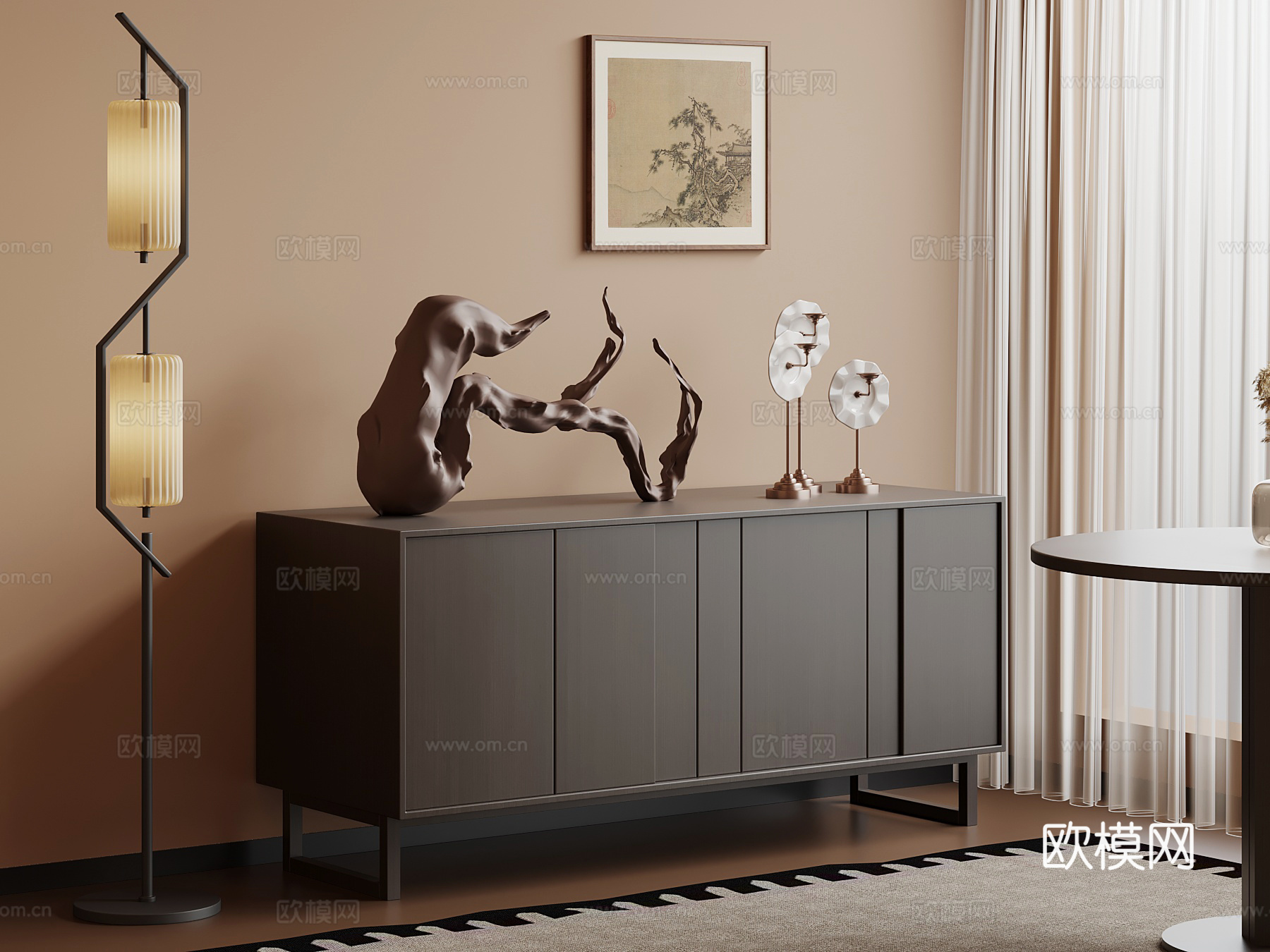 新中式玄关柜 边柜su模型