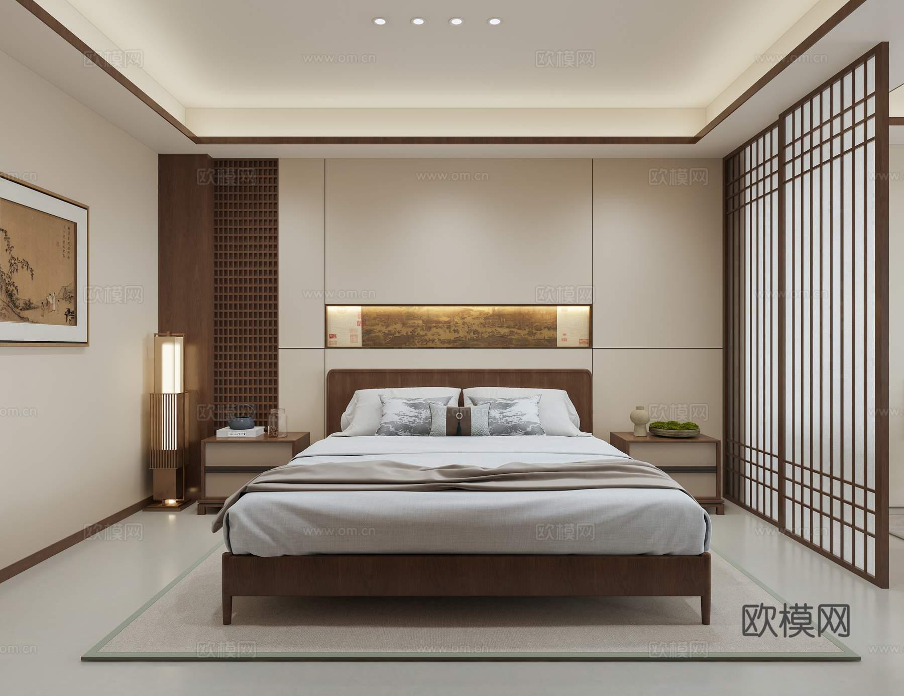 新中式宋氏客餐厅   电视背景    沙发背景    书房3d模型下载（渲染图4）