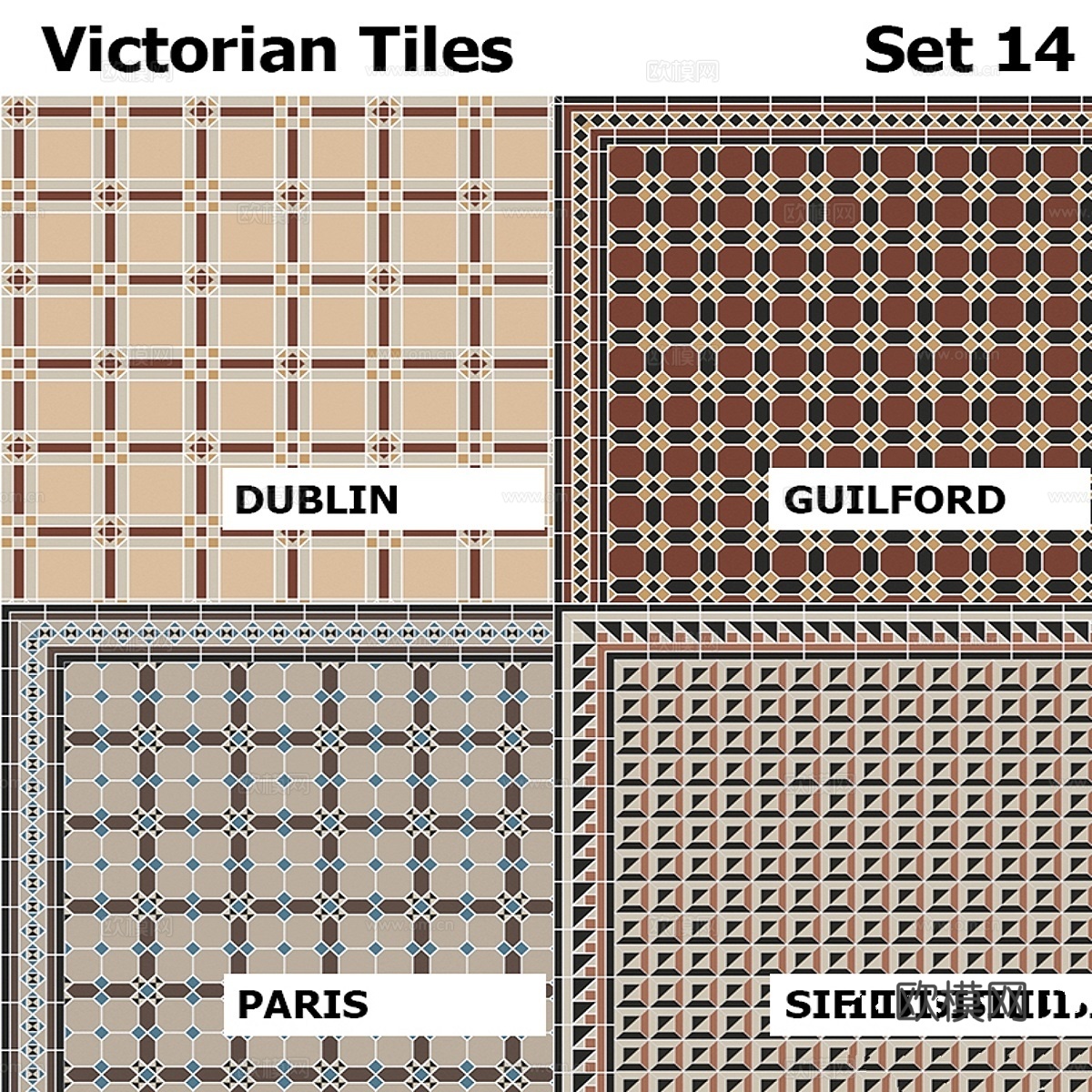 Topcer 维多利亚风格瓷砖套装143d模型下载