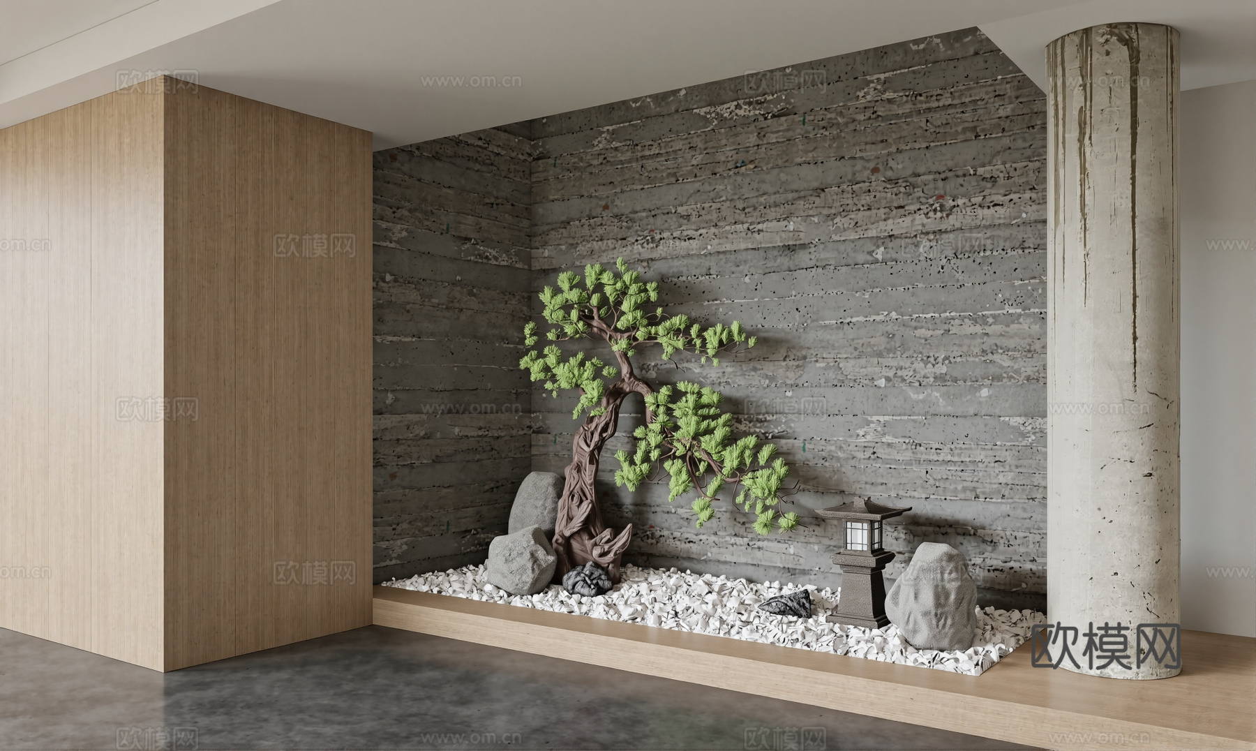 中式室内景观造景旱景su模型