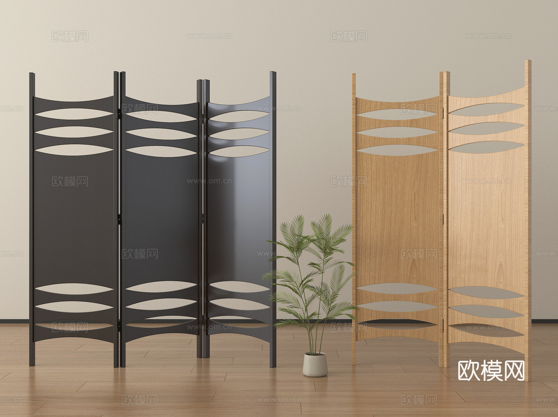 中古风屏风 折叠屏风su模型