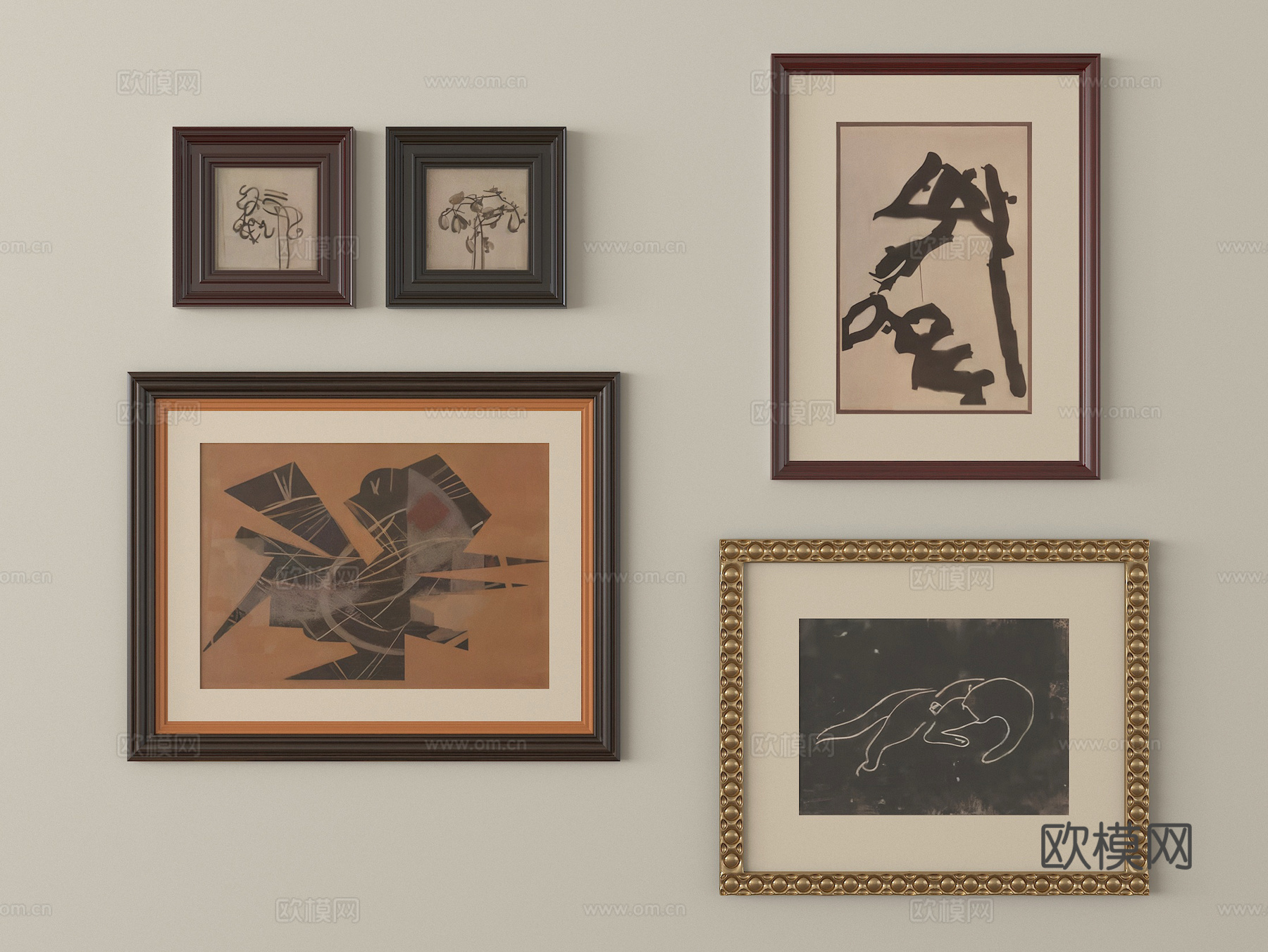 法式挂画组合 客厅挂画 装饰画su模型