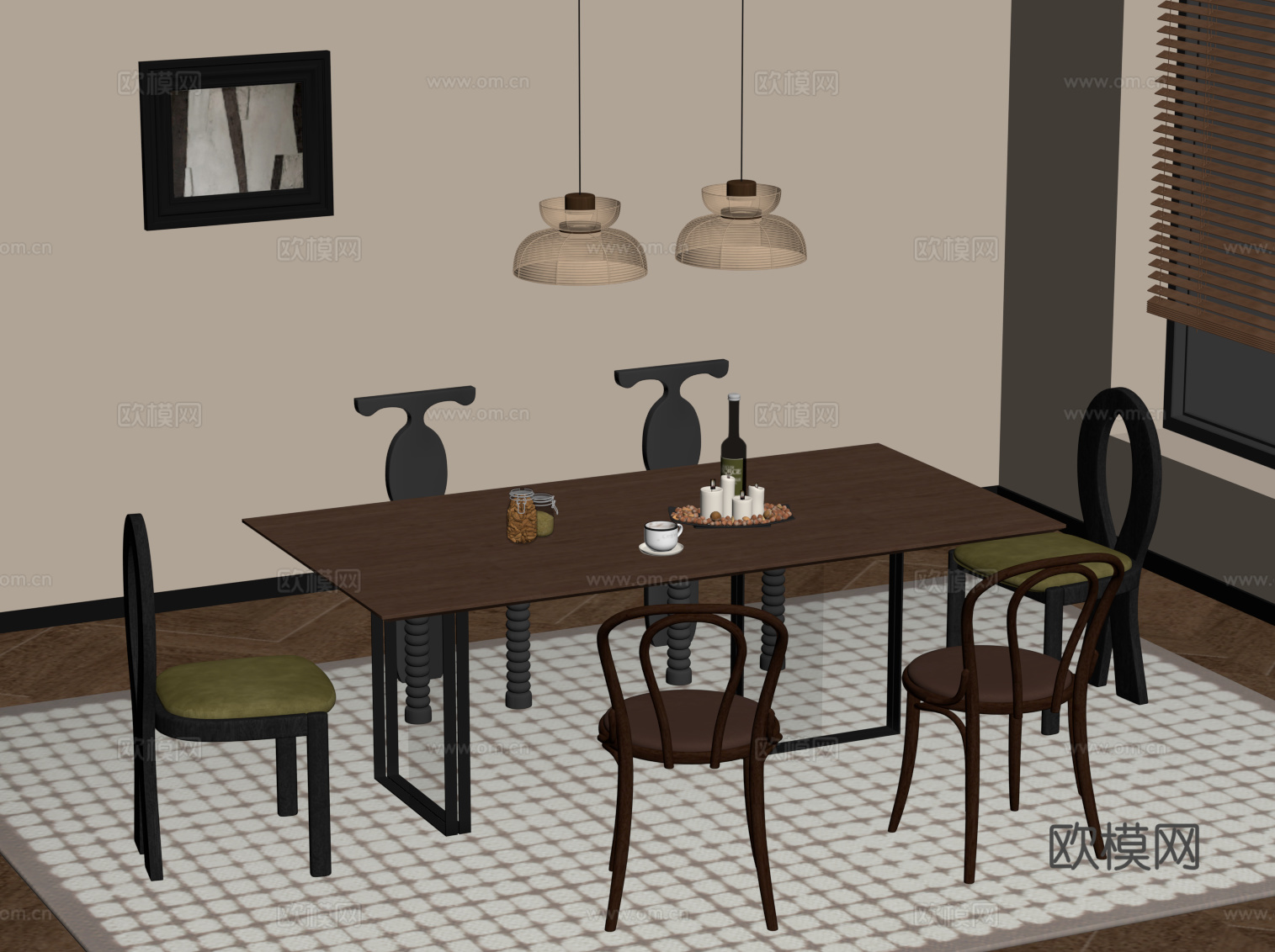 法式复古风餐桌椅su模型