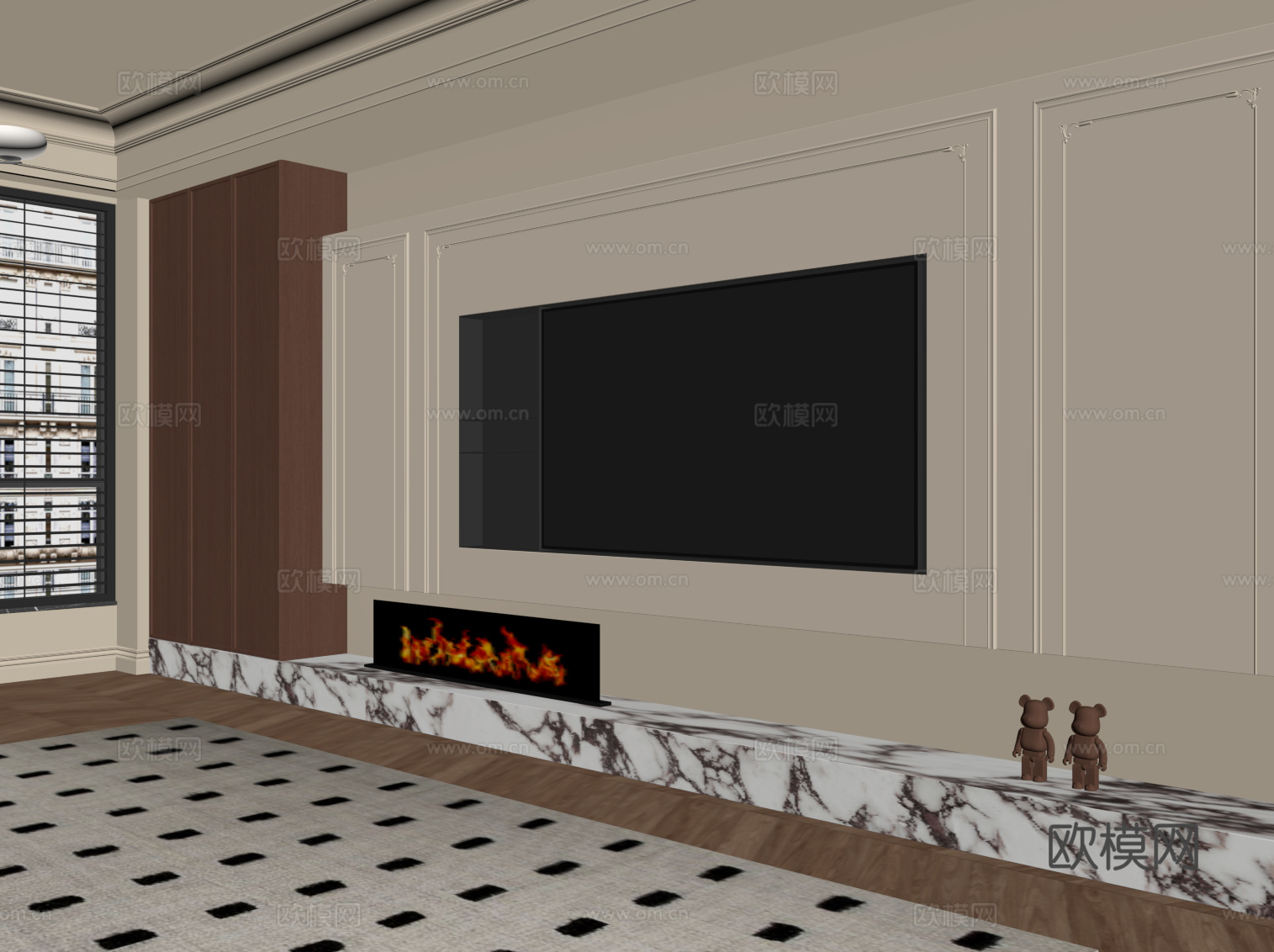 法式中古风电视背景墙su模型