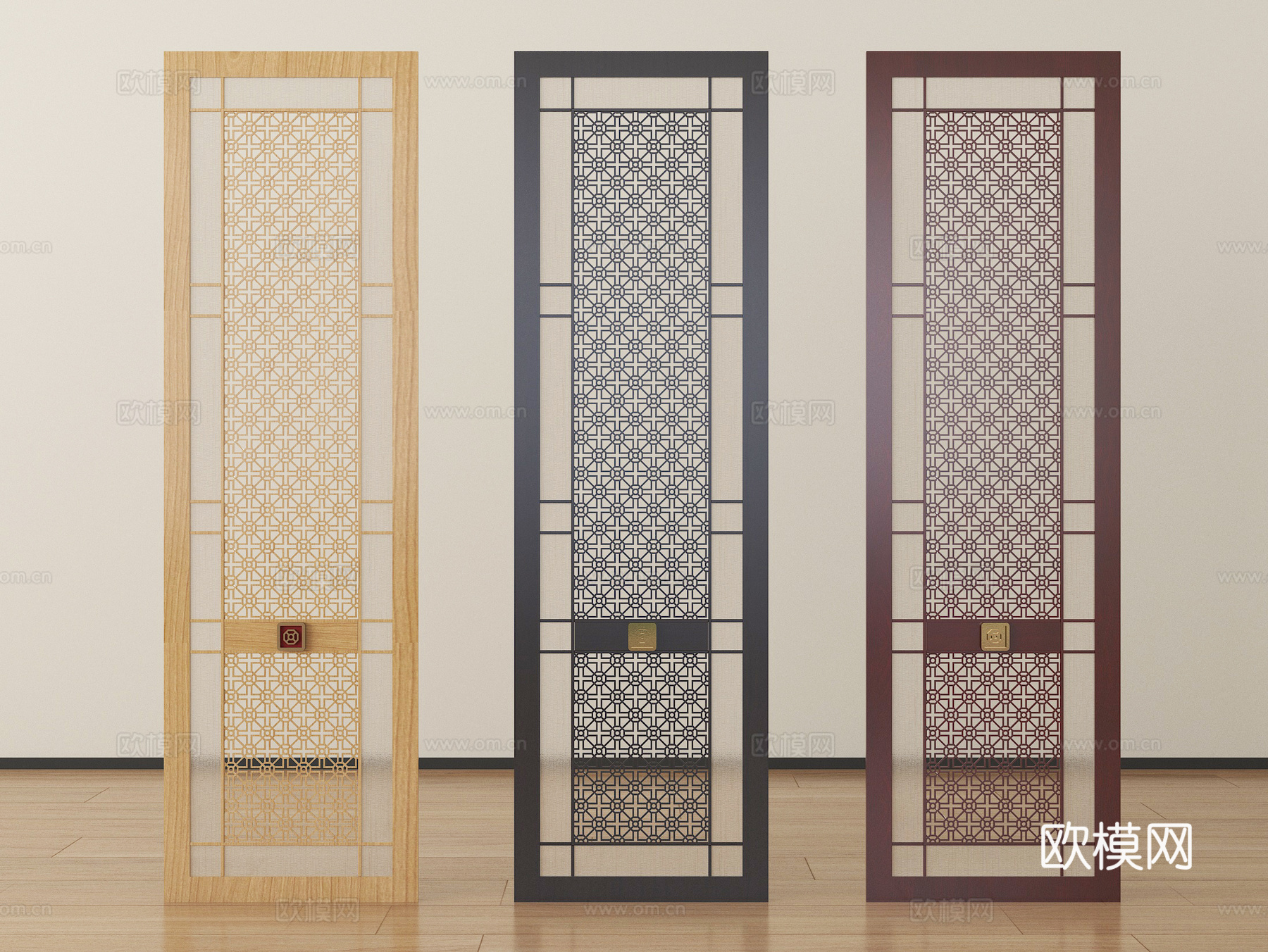 新中式屏风隔断 花格屏风 隔断su模型
