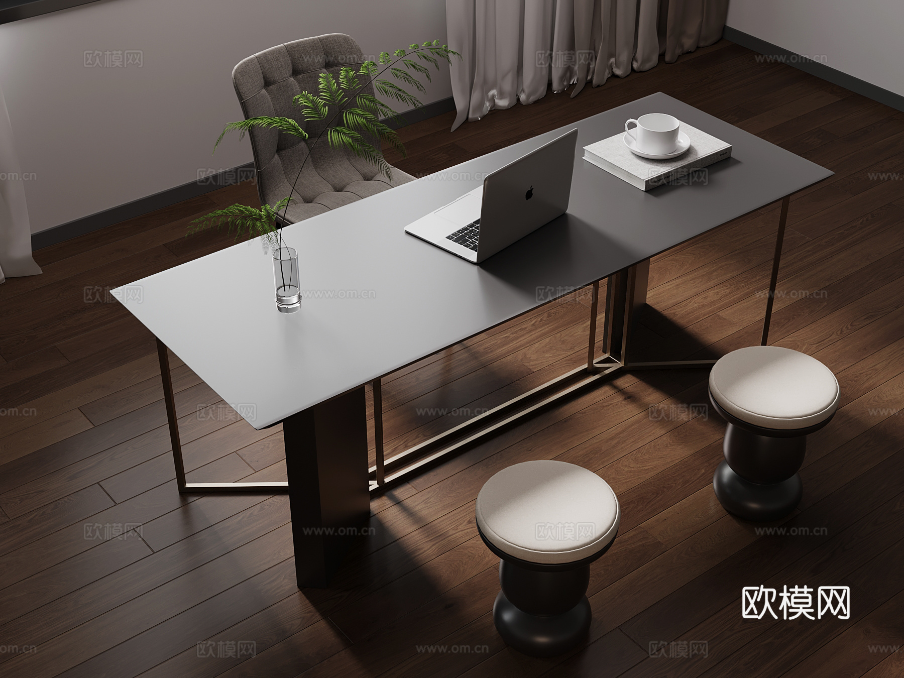 现代书桌椅su模型下载（渲染图1）