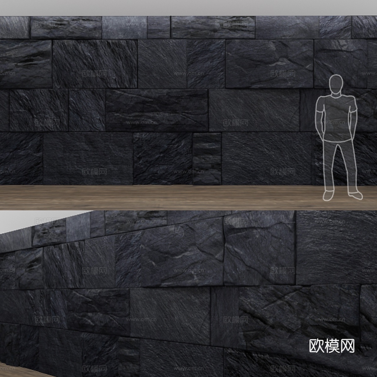 黑色野石墙3d模型下载