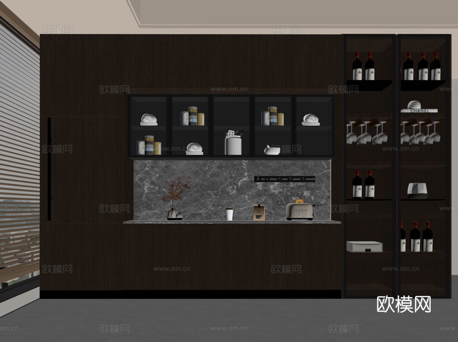新中式酒柜 餐边柜 橱柜su模型