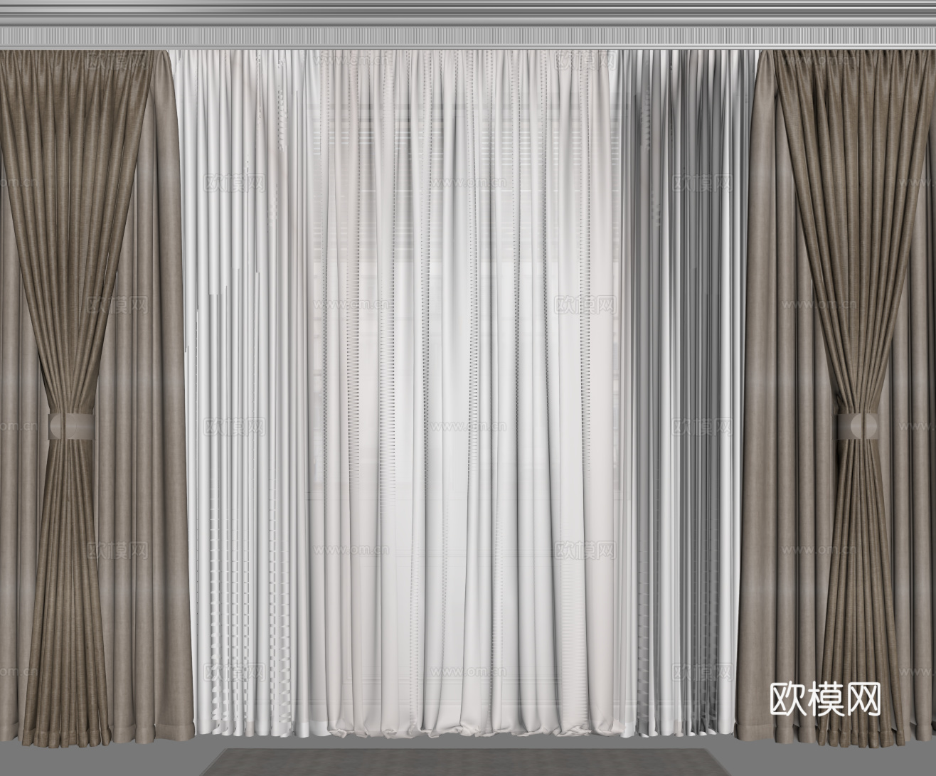 现代窗帘 纱帘 布艺窗帘su模型