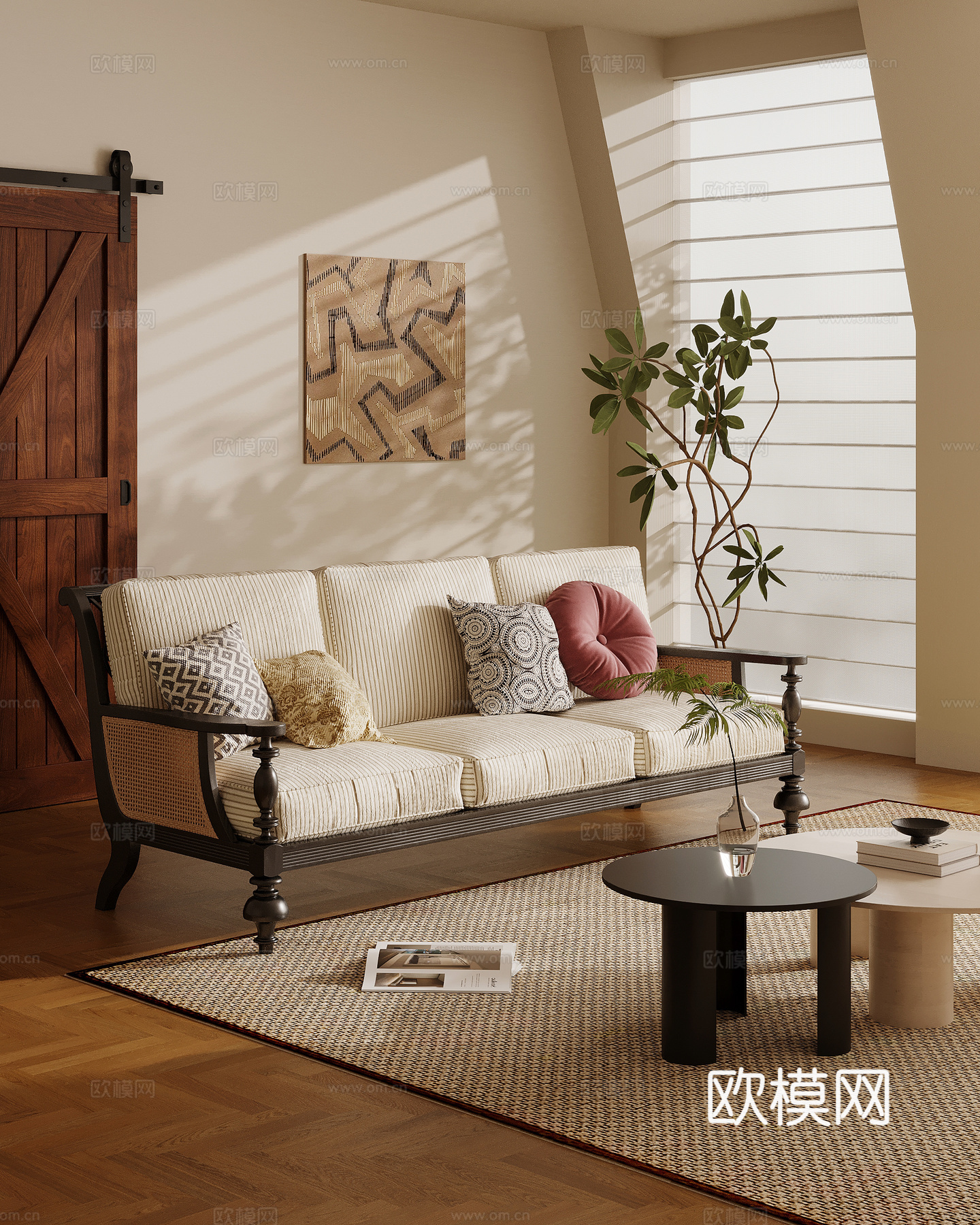 法式复古风多人沙发 直排沙发su模型