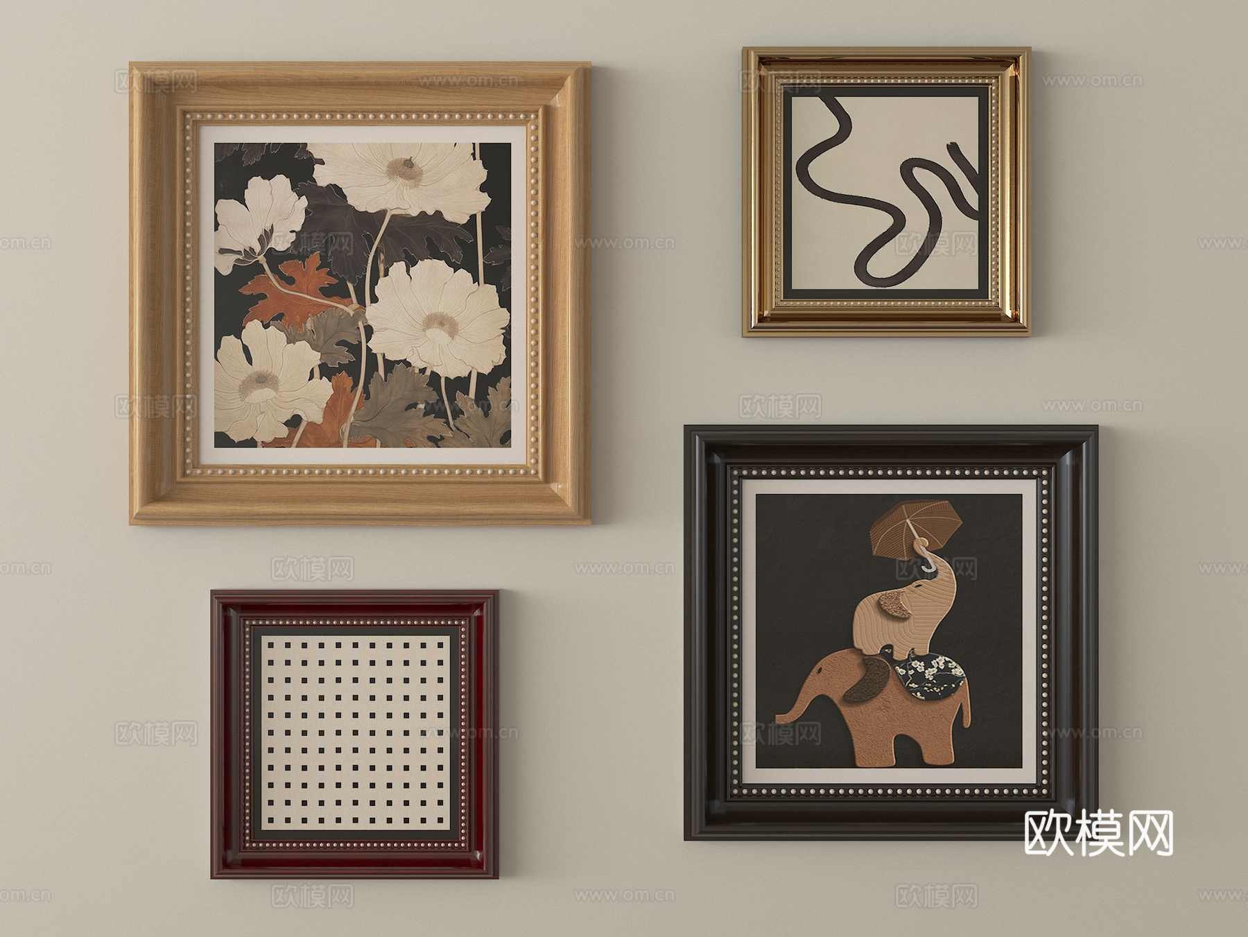 法式挂画组合 客厅挂画 装饰画su模型