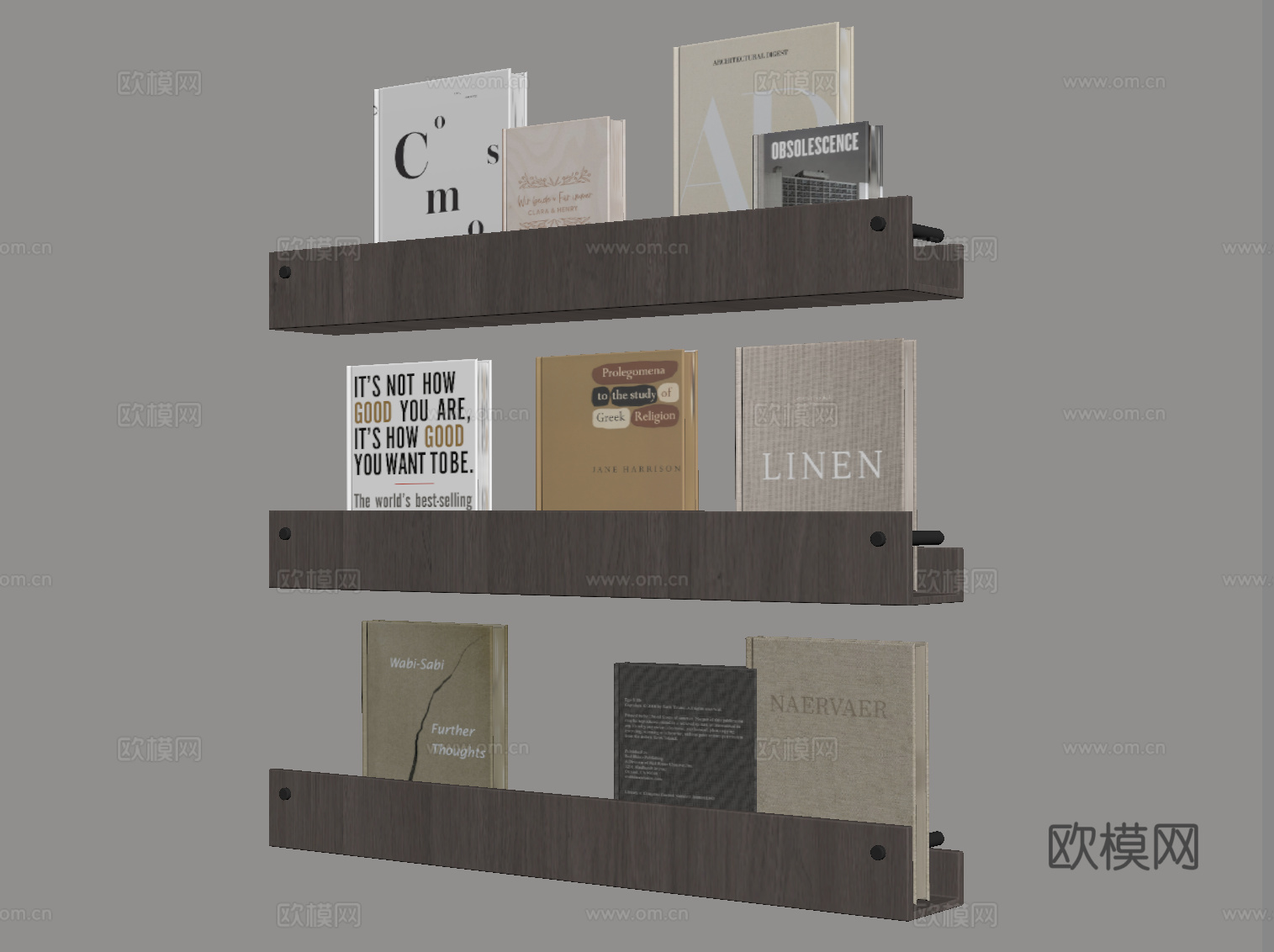 现代意式书架 实木书架su模型