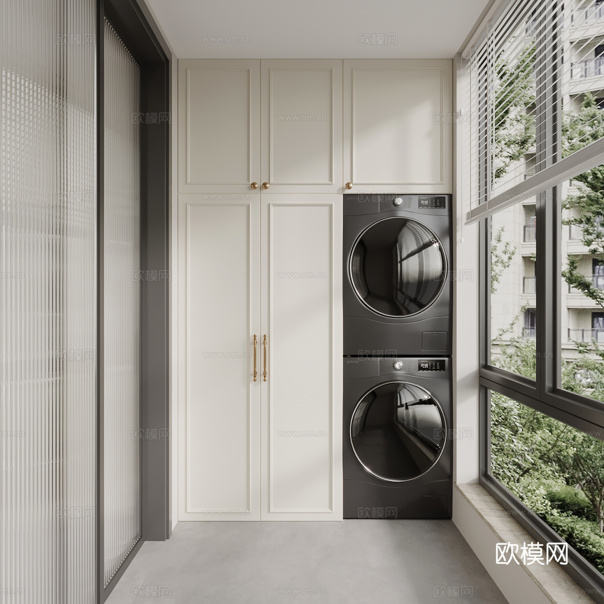 法式阳台柜 洗衣机柜su模型