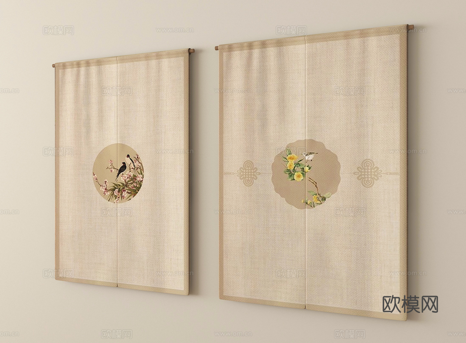 新中式窗帘 门帘 布帘su模型