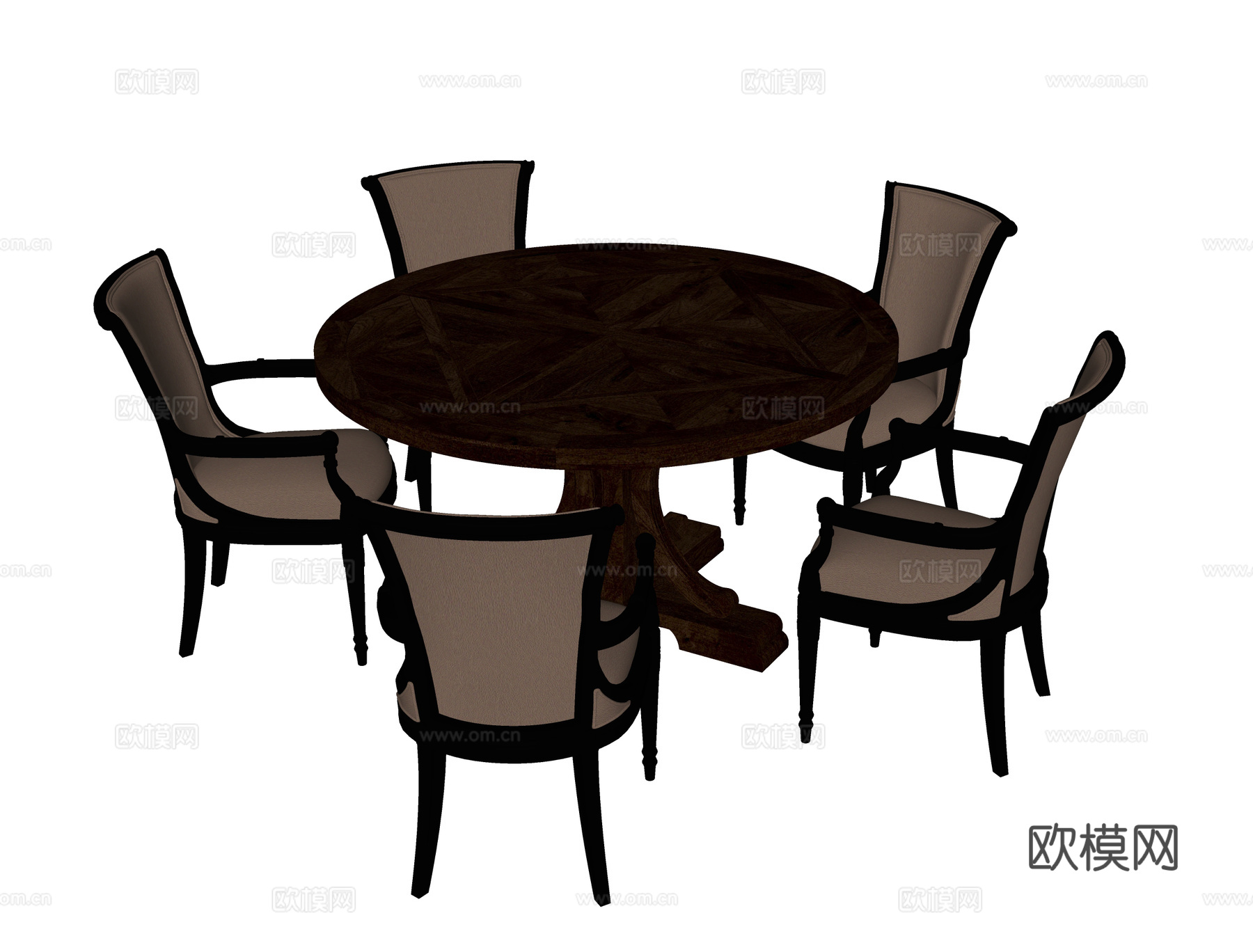 美式餐桌椅 餐椅 圆形餐桌su模型