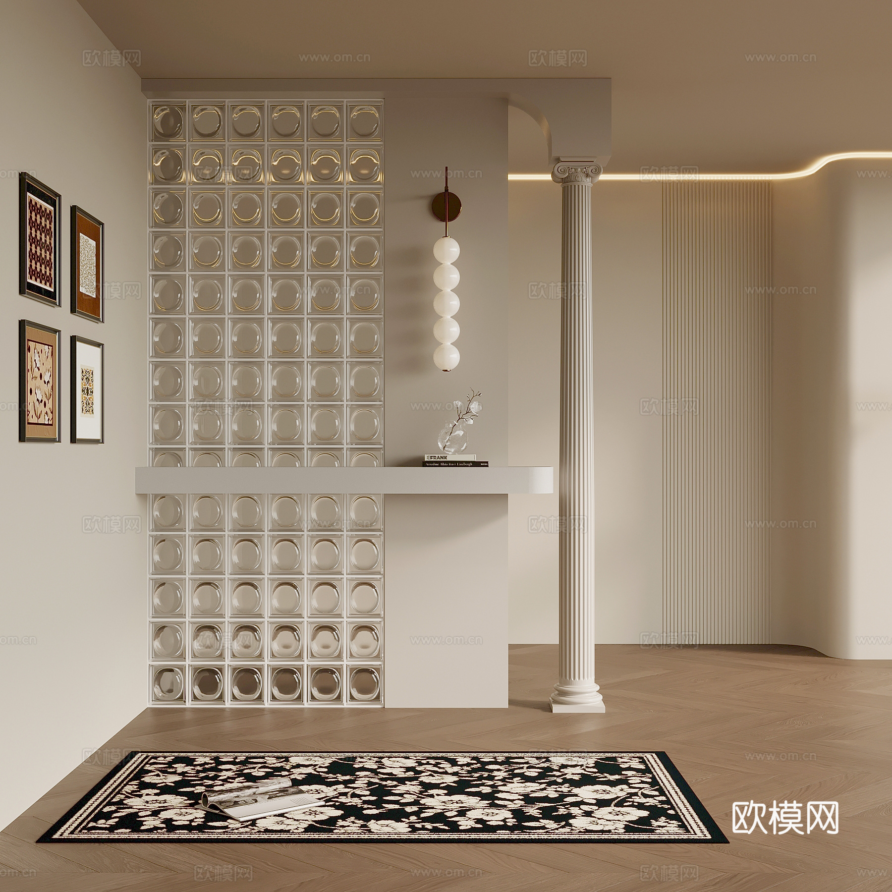 法式奶油风玄关 玄关隔断su模型