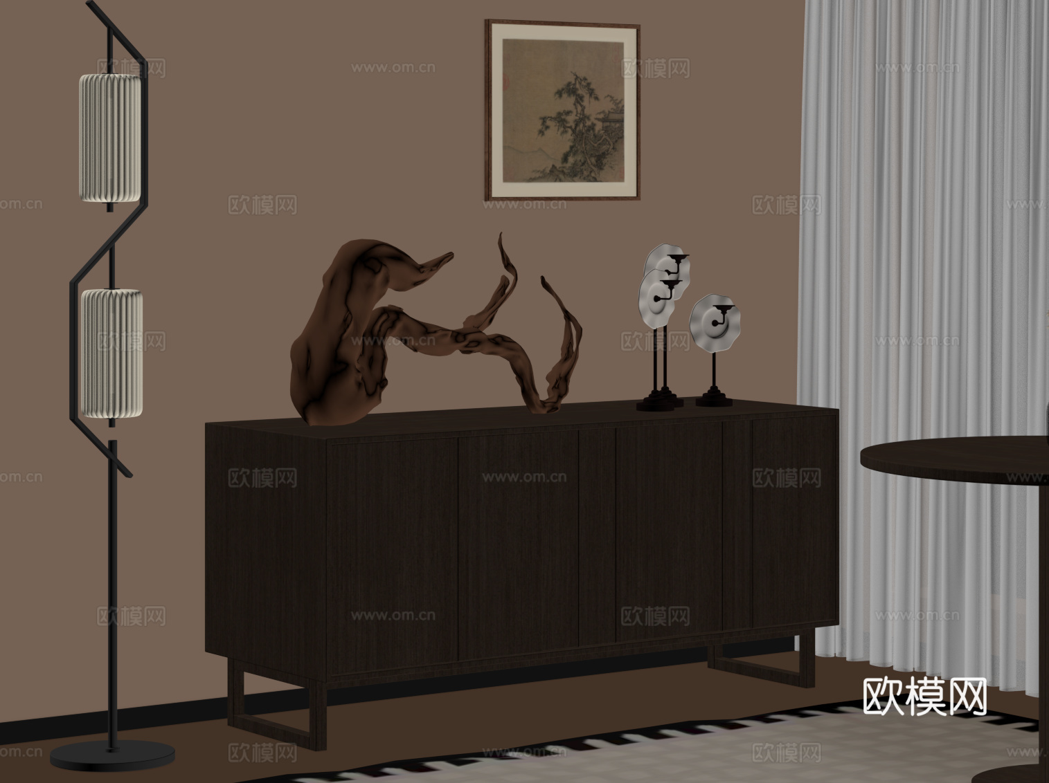 新中式玄关柜 边柜su模型