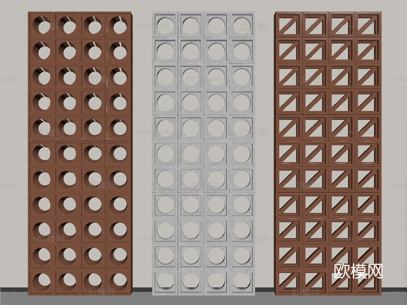 现代砖 水泥砖 水泥砖隔断 红砖 花砖 镂空预制砖su模型