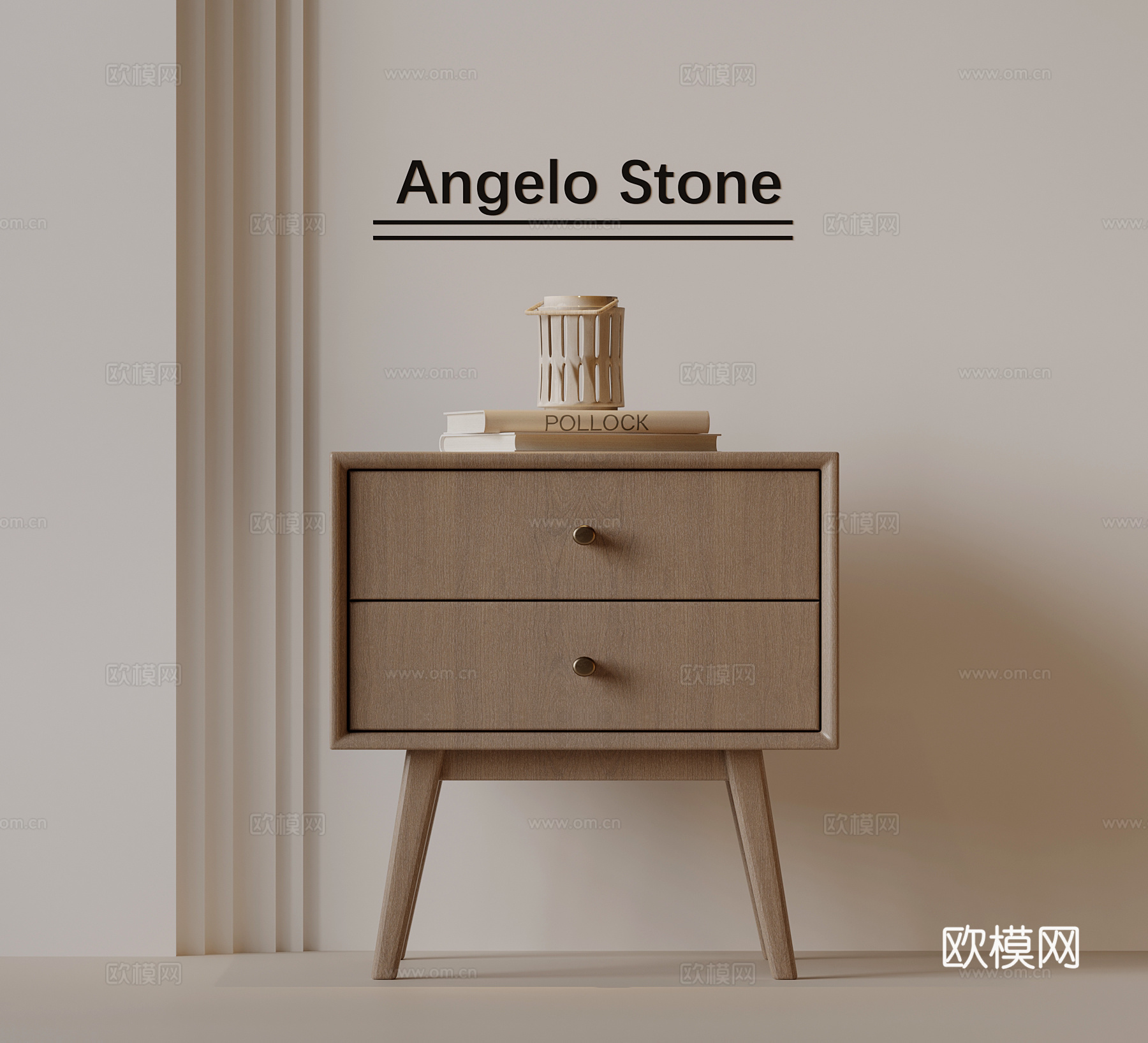 中古风床头柜 实木床头柜su模型下载（渲染图1）