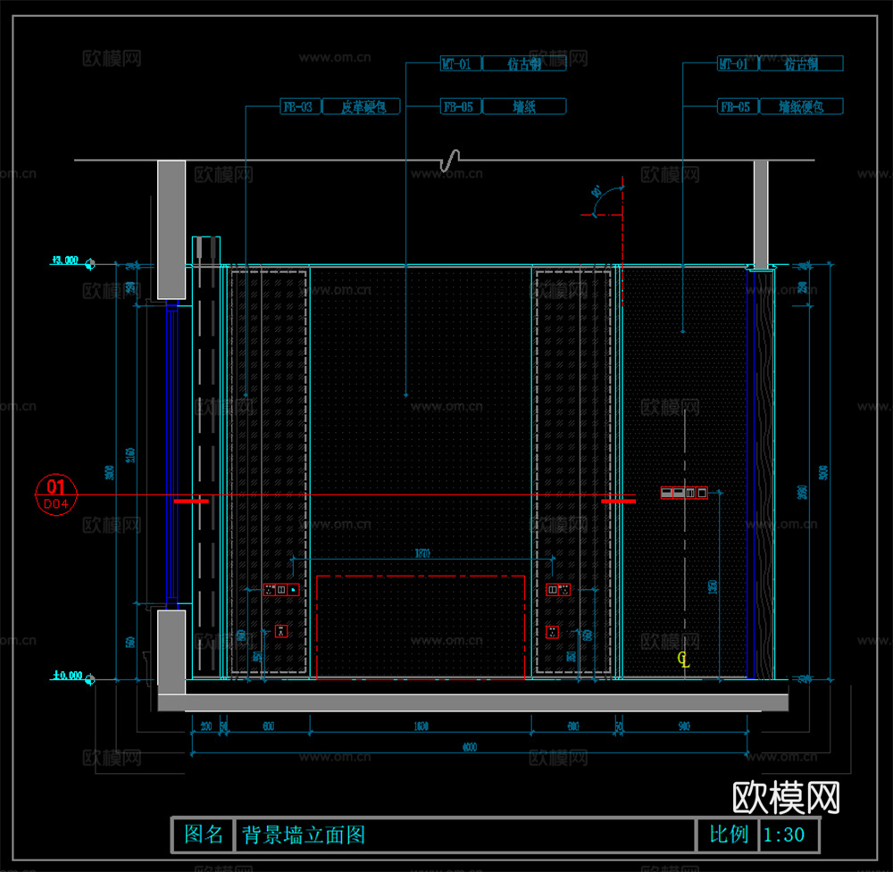 卧室背景墙 背景墙立面图  床头背景墙 背景墙节点cad施工图