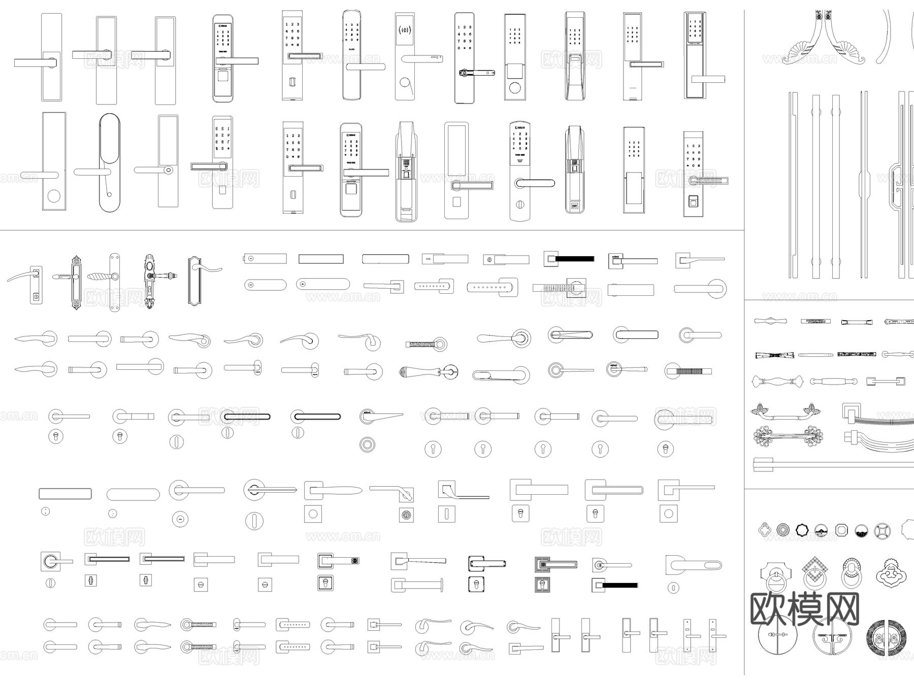 2026年最新门把手防盗门把手电子锁房门锁CAD图库cad施工图