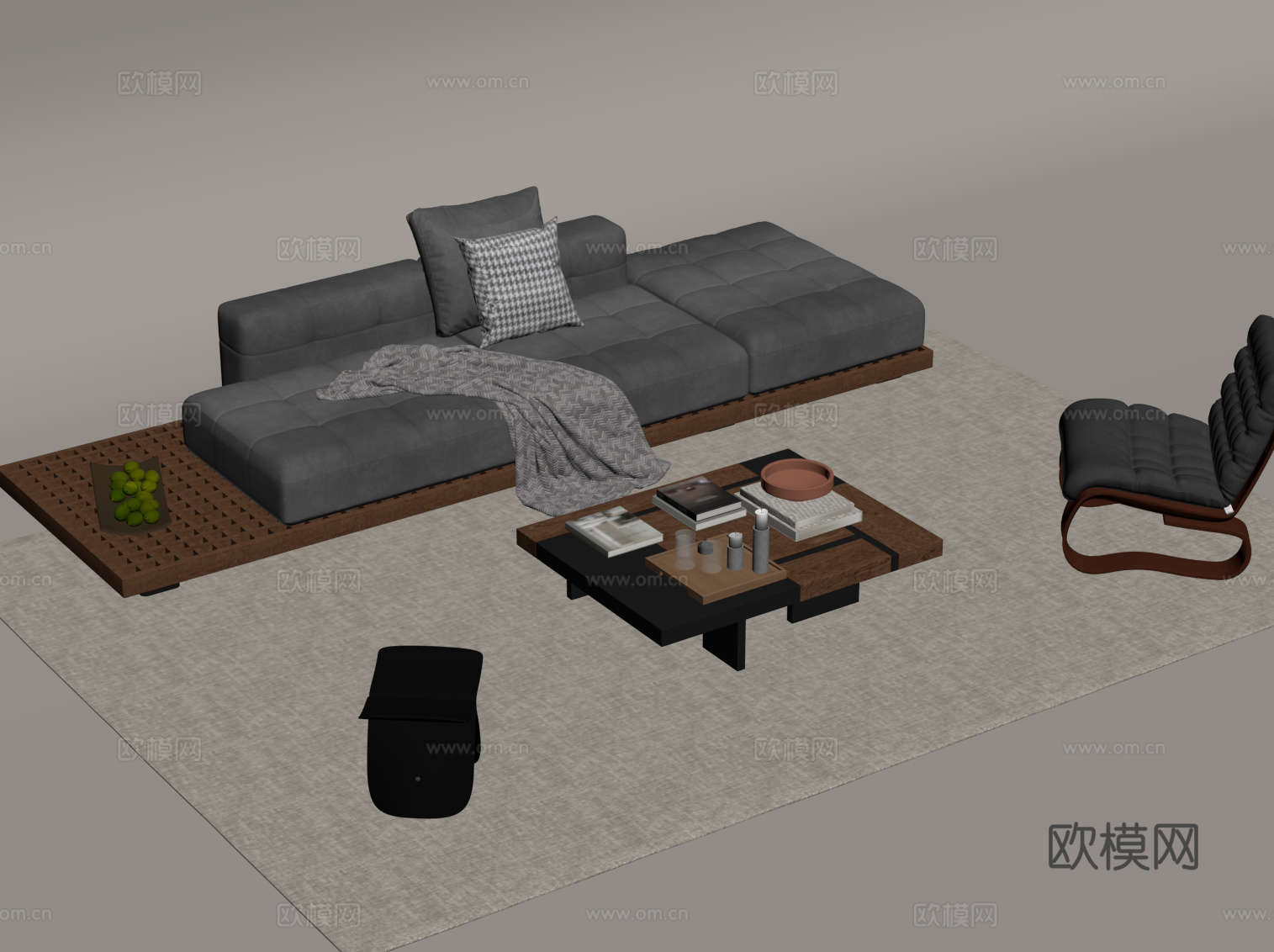 中古风沙发茶几组合su模型