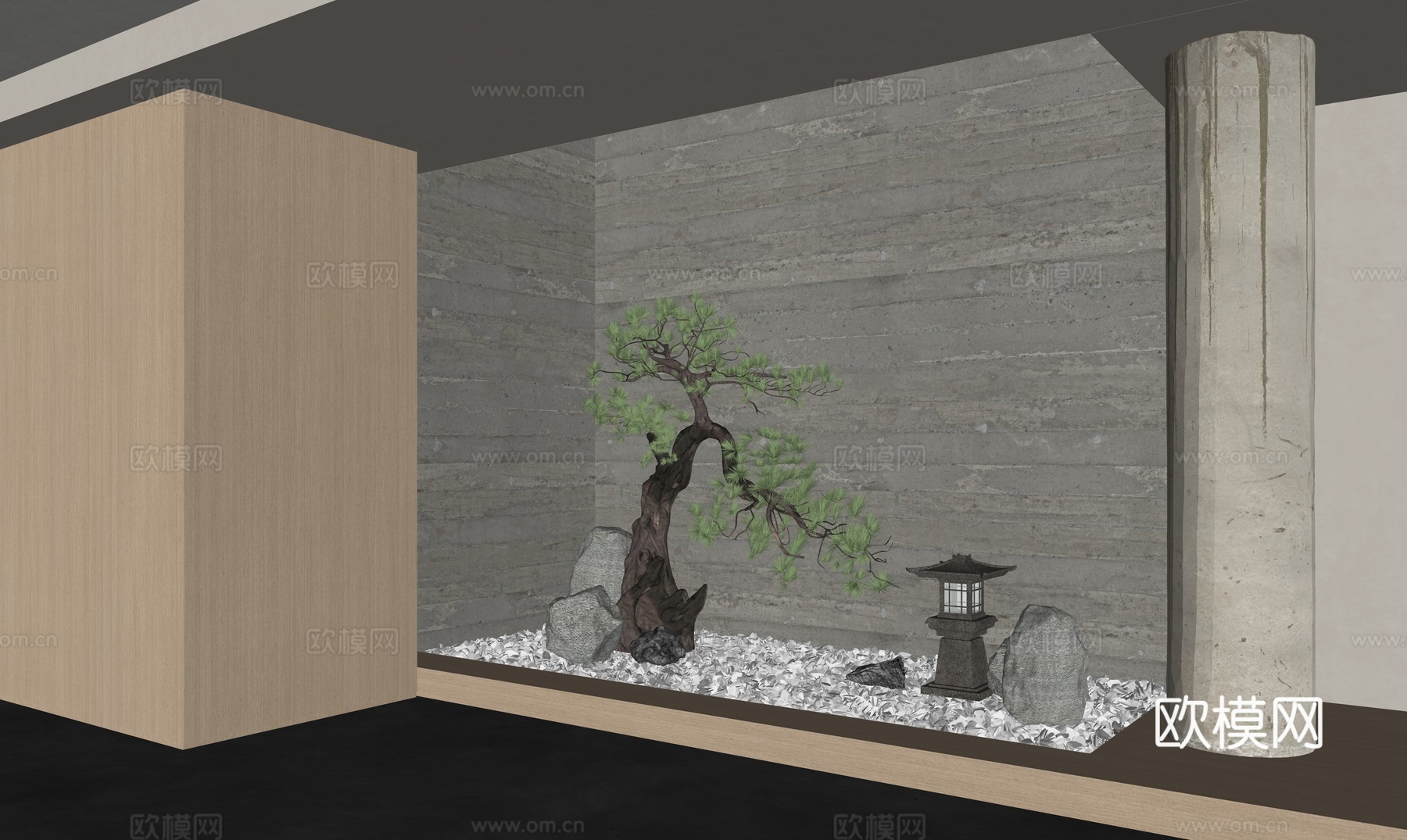 中式室内景观造景旱景su模型