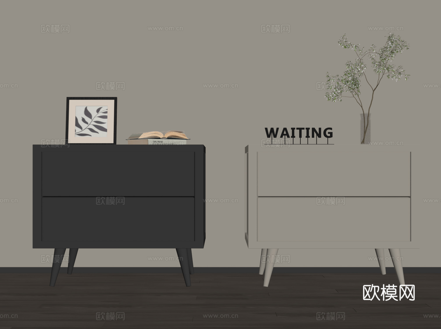 现代床头柜 极简矮柜su模型