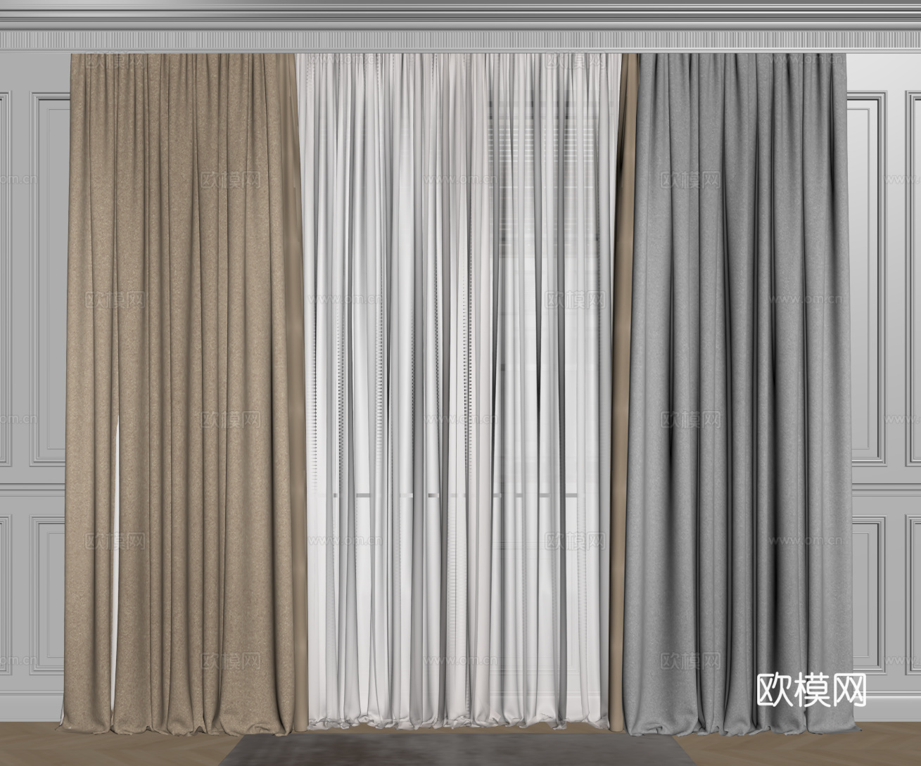 现代窗帘 纱帘 布艺窗帘su模型