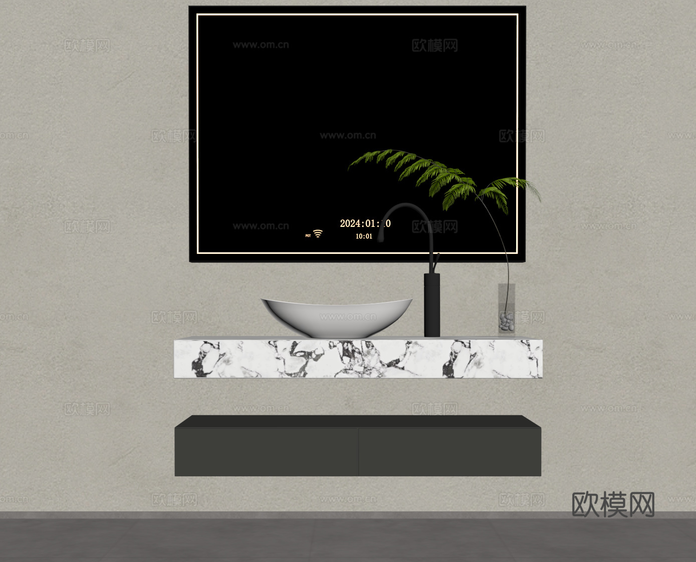 现代简约浴室柜 洗手台su模型