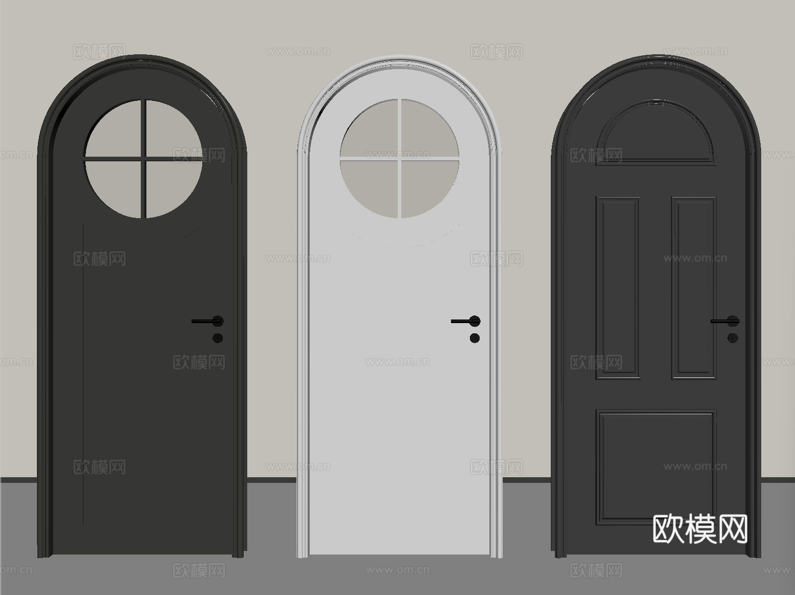 法式美式门玻璃门 平开门 对开门 子母门 木门su模型