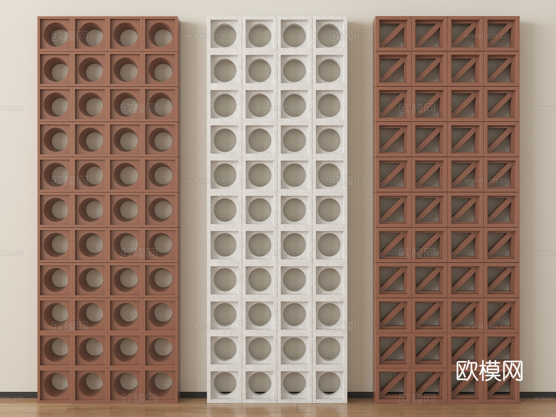 现代砖 水泥砖 水泥砖隔断 红砖 花砖 镂空预制砖su模型