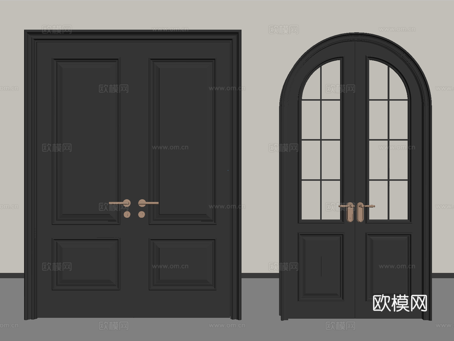 法式复古双开门 玻璃门 平开门su模型