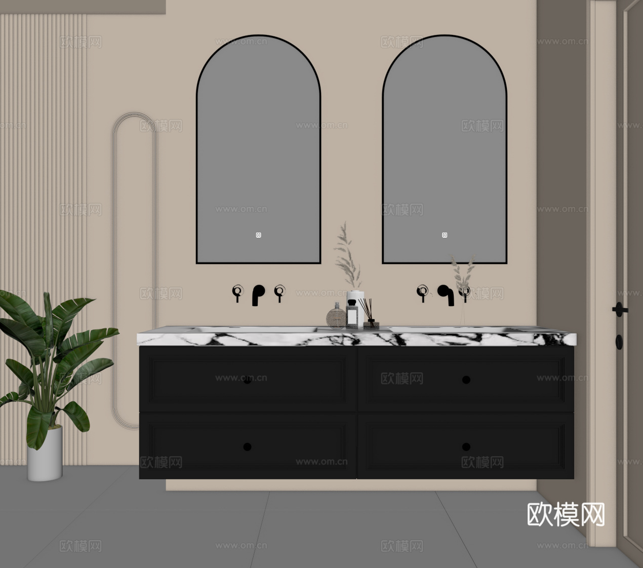 法式复古风浴室柜 洗手台su模型