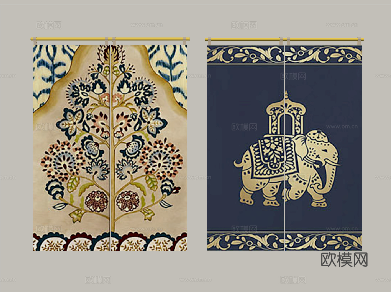 现代窗帘 门帘 布帘su模型