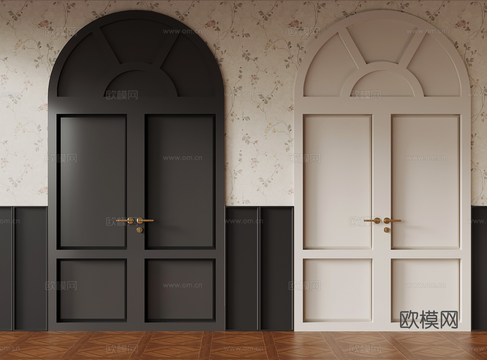 法式双开门 入户门su模型
